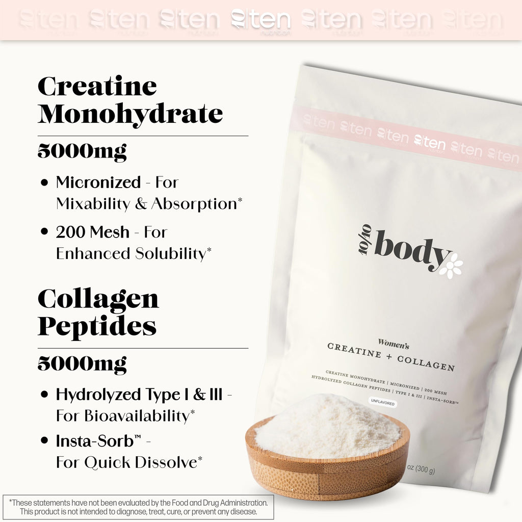 New - Creatine + Collagen for Women – Supports Lean Muscle Growth & Development, Booty Gain, Energy & Recovery – 5g Creatine Monohydrate Plus 5000mg Collagen Peptides Combo – Unflavored, 30 Servings 10Ten Nutrition Au supplements