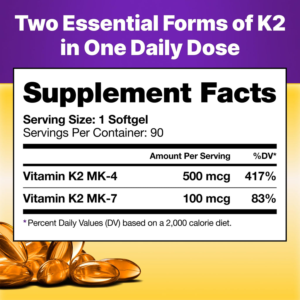 InnovixLabs Full Spectrum Vitamin K2-90 Softgels with 600 mcg of Trans Form MK7 and MK4 - Supports General Health and Bone Strength
