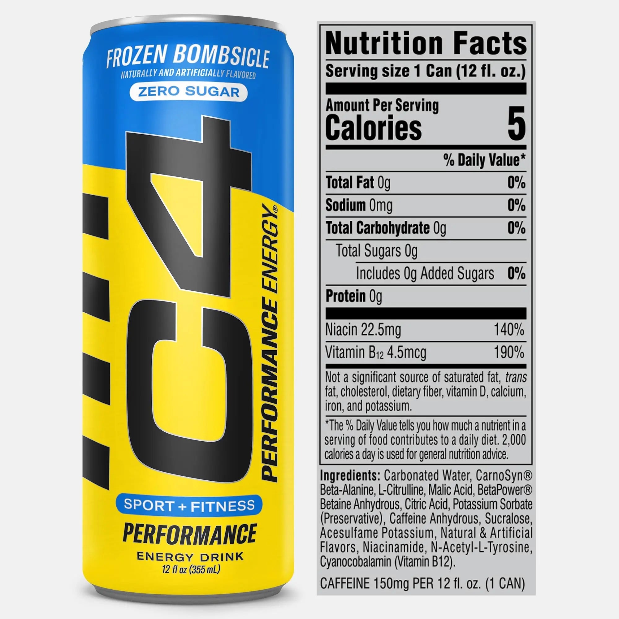 C4 Energy Drink 12oz (Pack of 24) - Frozen Bombsicle - Sugar Free Pre Workout Performance Cellucor Au supplements