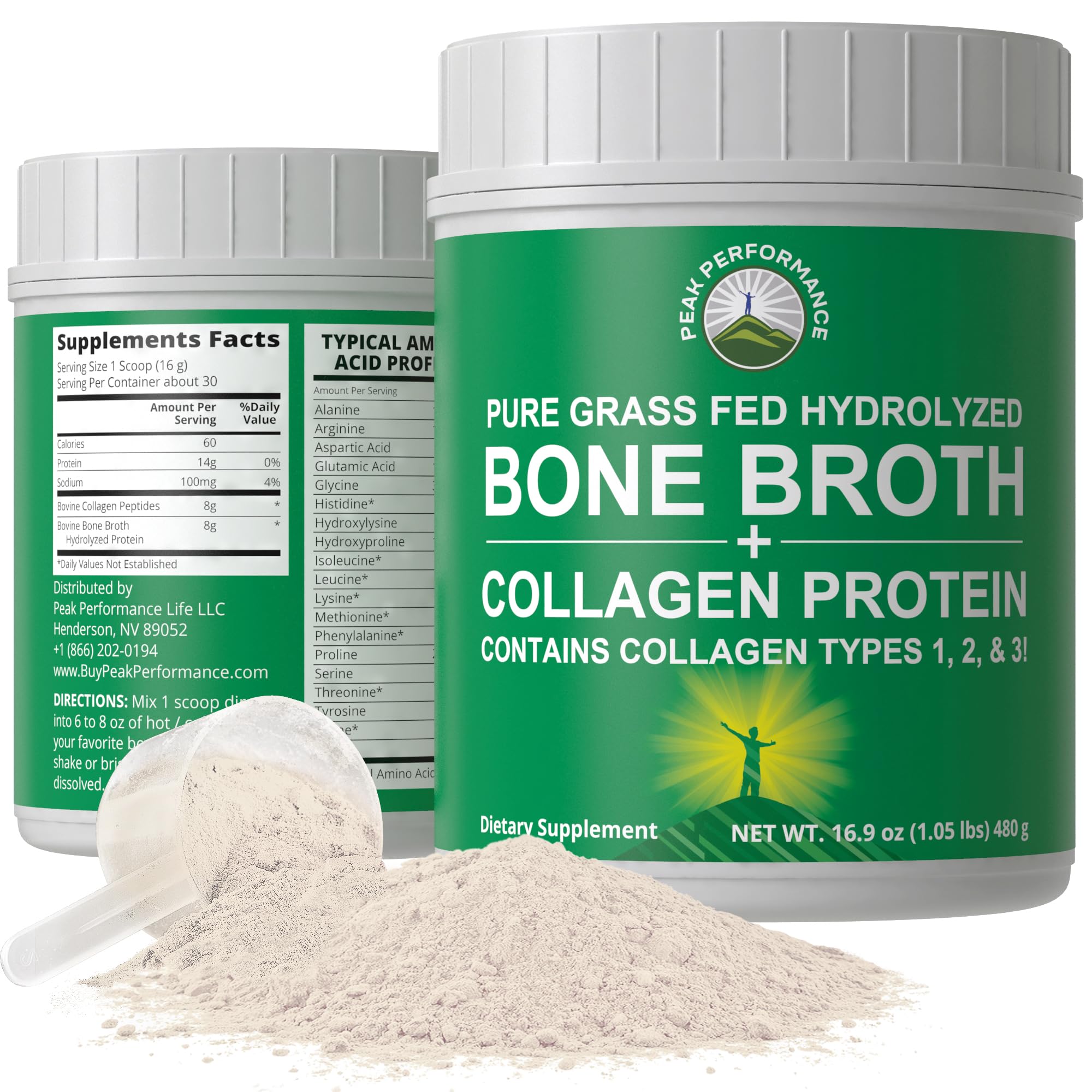 Peak Performance Hydrolyzed Bone Broth and Collagen Unflavored Protein Peptides Powder Contains All Collagen Types: 1, 2, and 3. Pure Pasture, Raised Grass Fed, Paleo Friendly, Gluten + Dairy Free Peak Performance Au supplements