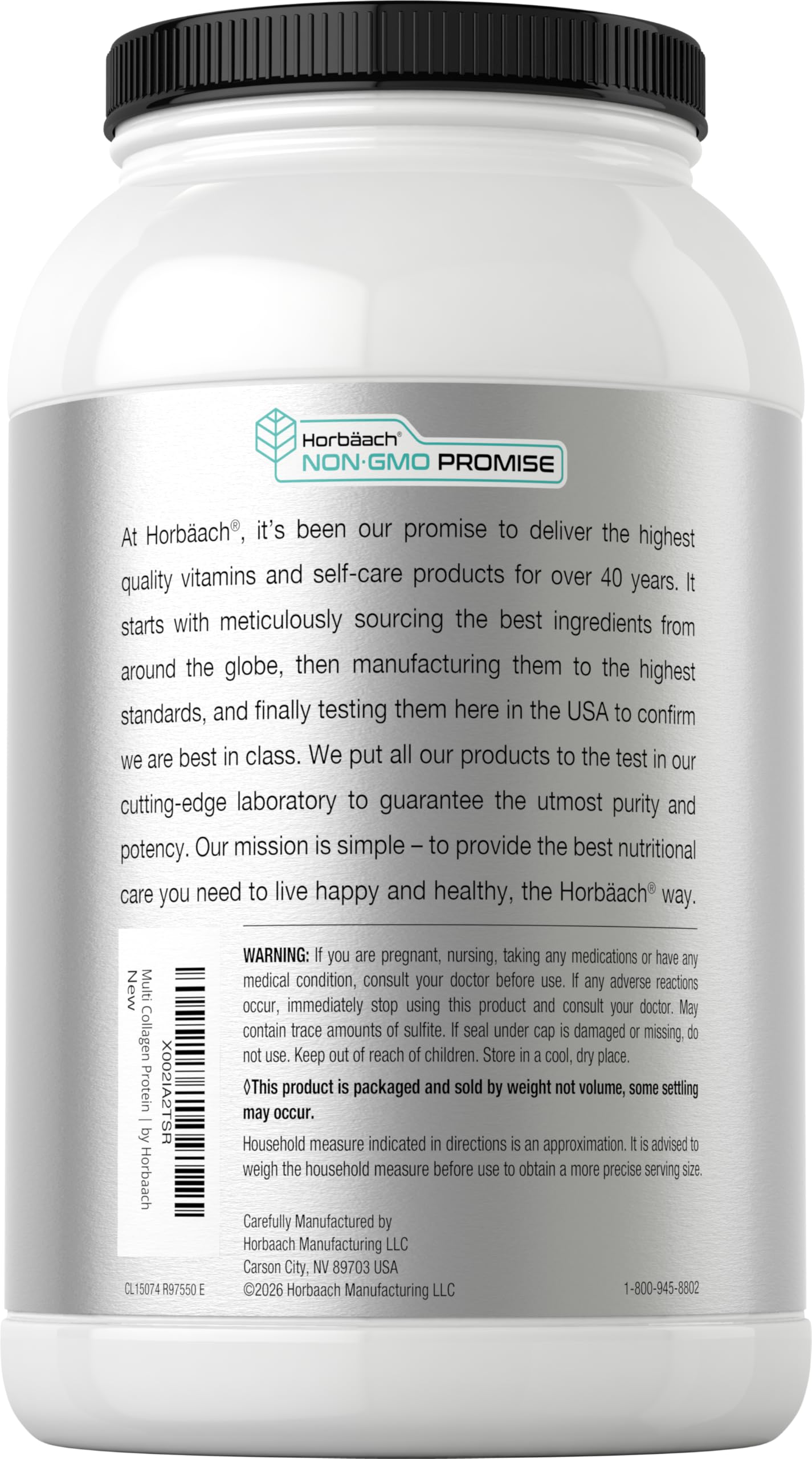 Horbaach Multi Collagen Protein Powder 32 oz | Types I, II, III, IV, V, VII, VIII, X, XII, and XXII | Grassfed Collagen Peptides
