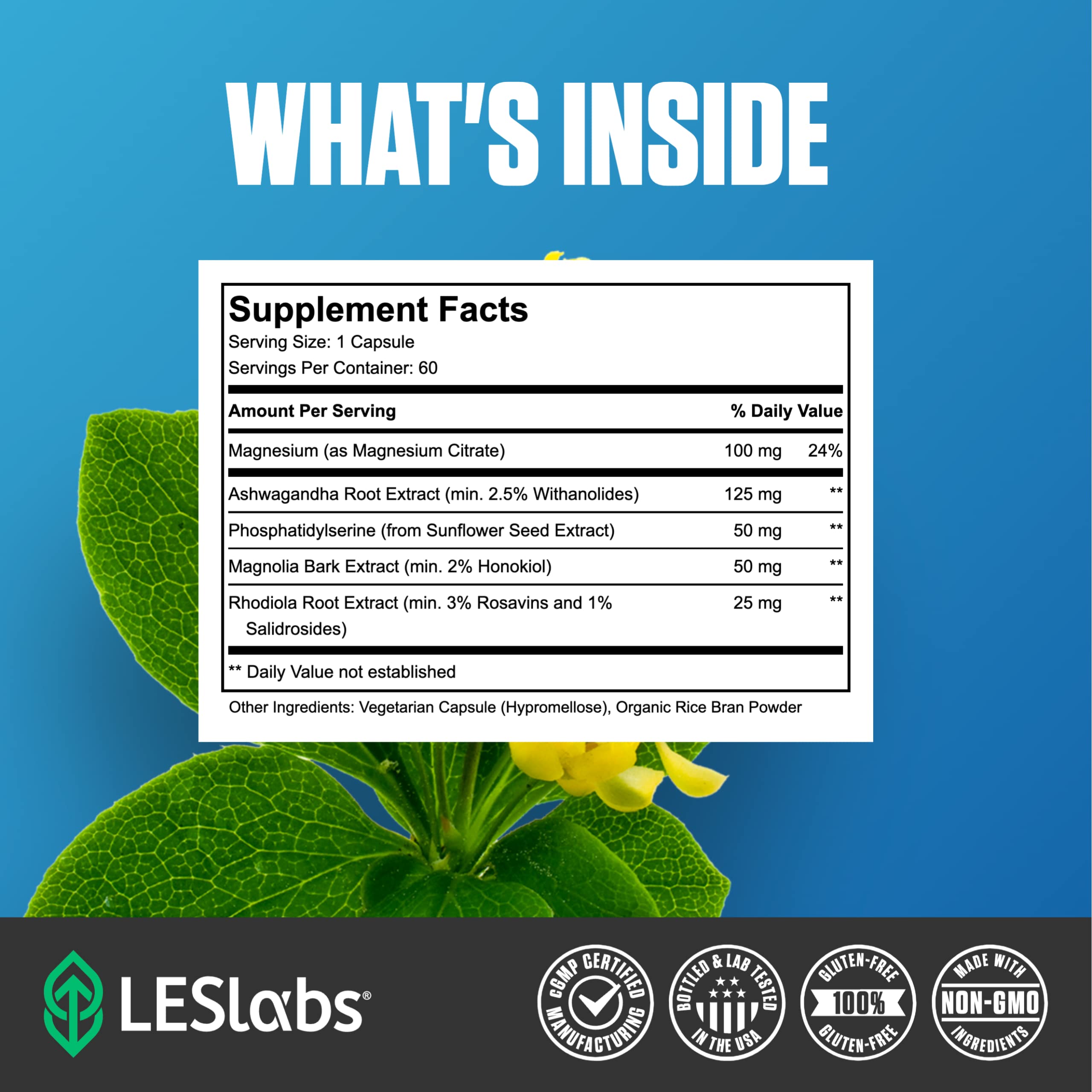 LES Labs Cortisol Health – Stress Relief, Balanced Cortisol Response, Relaxation & Deep Sleep – Phosphatidylserine, Magnesium, Magnolia Bark, Rhodiola Rosea & Ashwagandha – Non-GMO – 60 Capsules LES Labs Au supplements