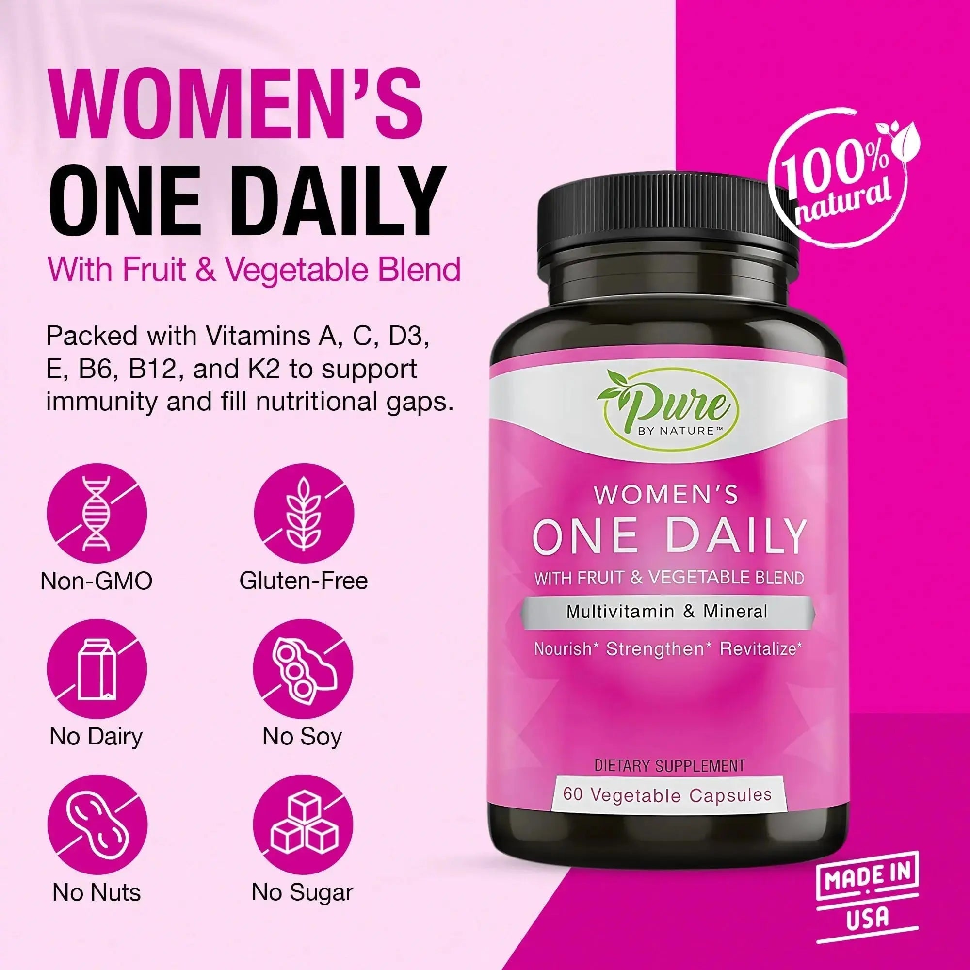 Pure By Nature One-Daily Multi-Vitamin for Women, 60 Count Pure By Nature Au supplements