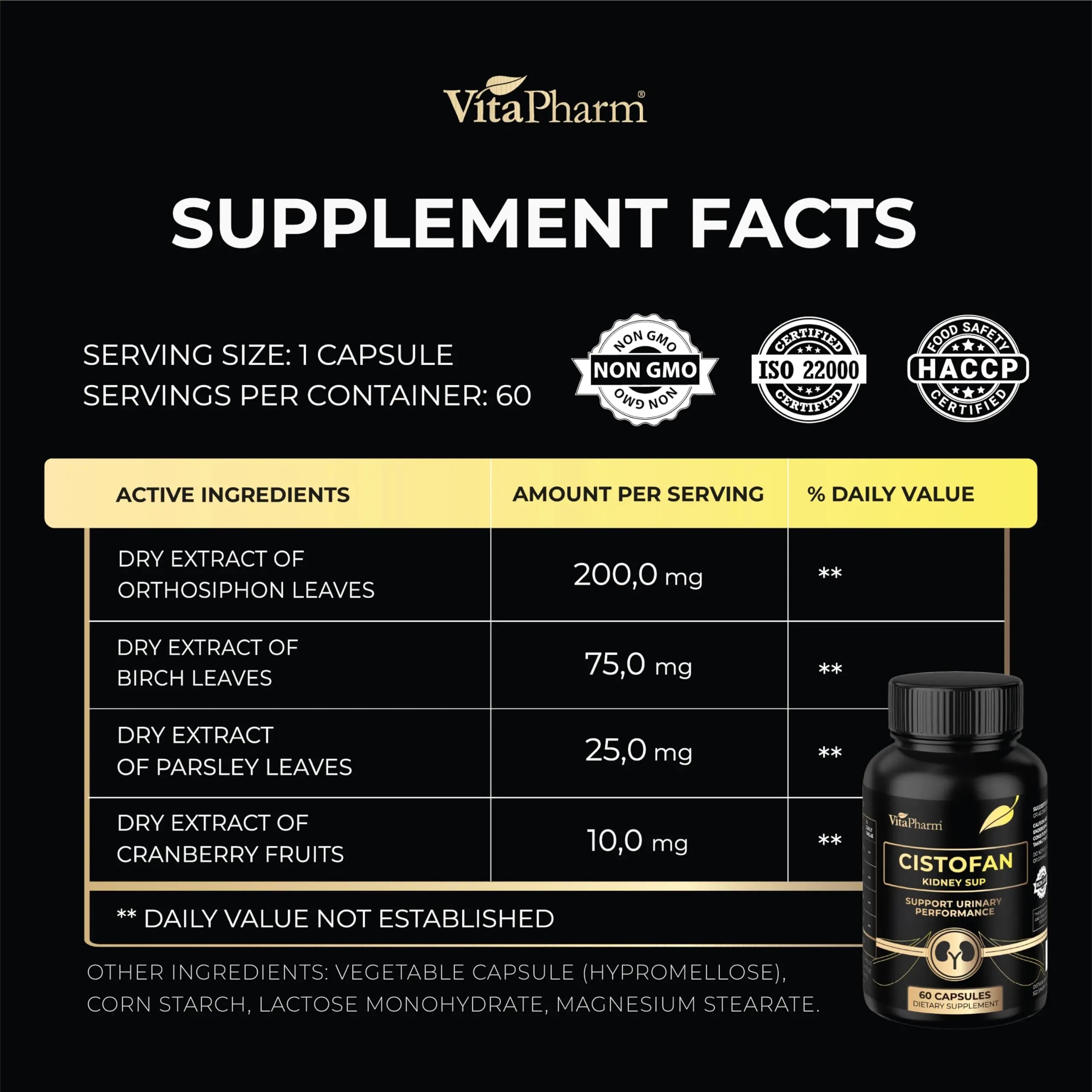 CISTOFAN Kidney Support Supplement – Herbal Formula with Java Tea, Birch Leaf, Parsley & Cranberry – Supports Urinary Tract & Kidney Function – Natural Diuresis – 60 Capsules – Non-GMO – Made in EU VitaPharm Au supplements