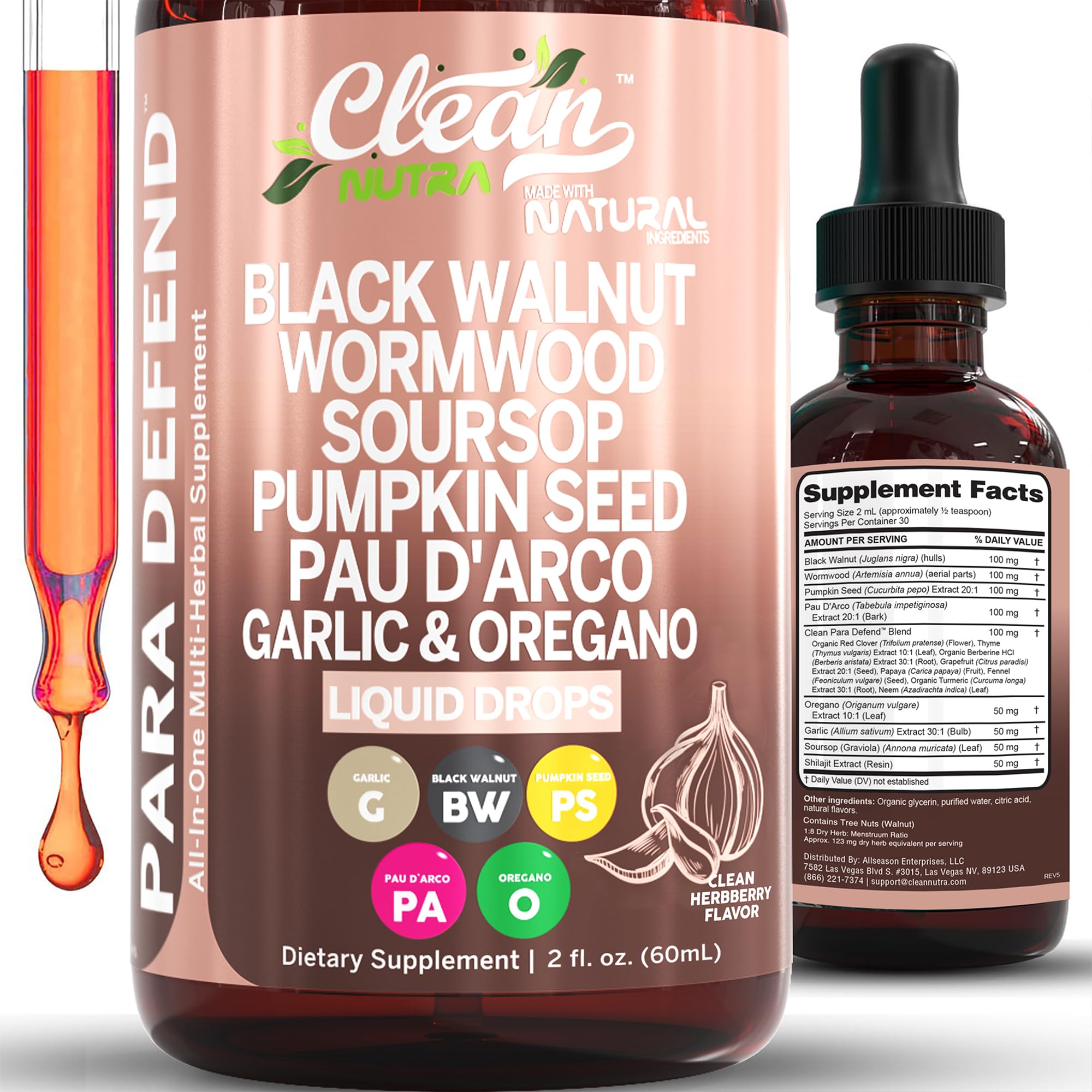 para Defend Wormwood Black Walnut Cleanse for Humans Drops Liquid Soursop Garlic Pumpkin Seed PAU D'Arco Oil of Oregano Turmeric