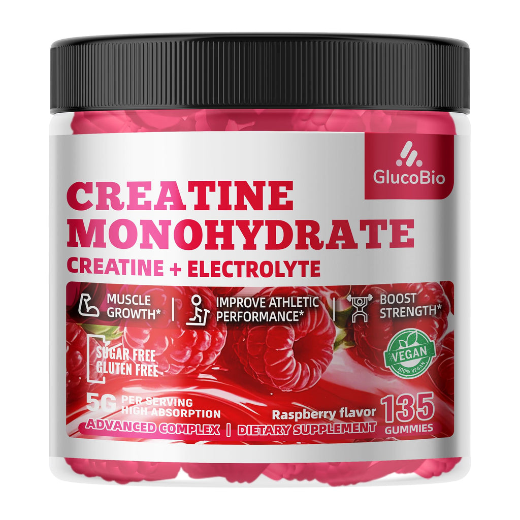 GlucoBio Creatine Monohydrate Gummies (5g) – Pre-Workout Energy & Muscle Growth Support for Men & Women