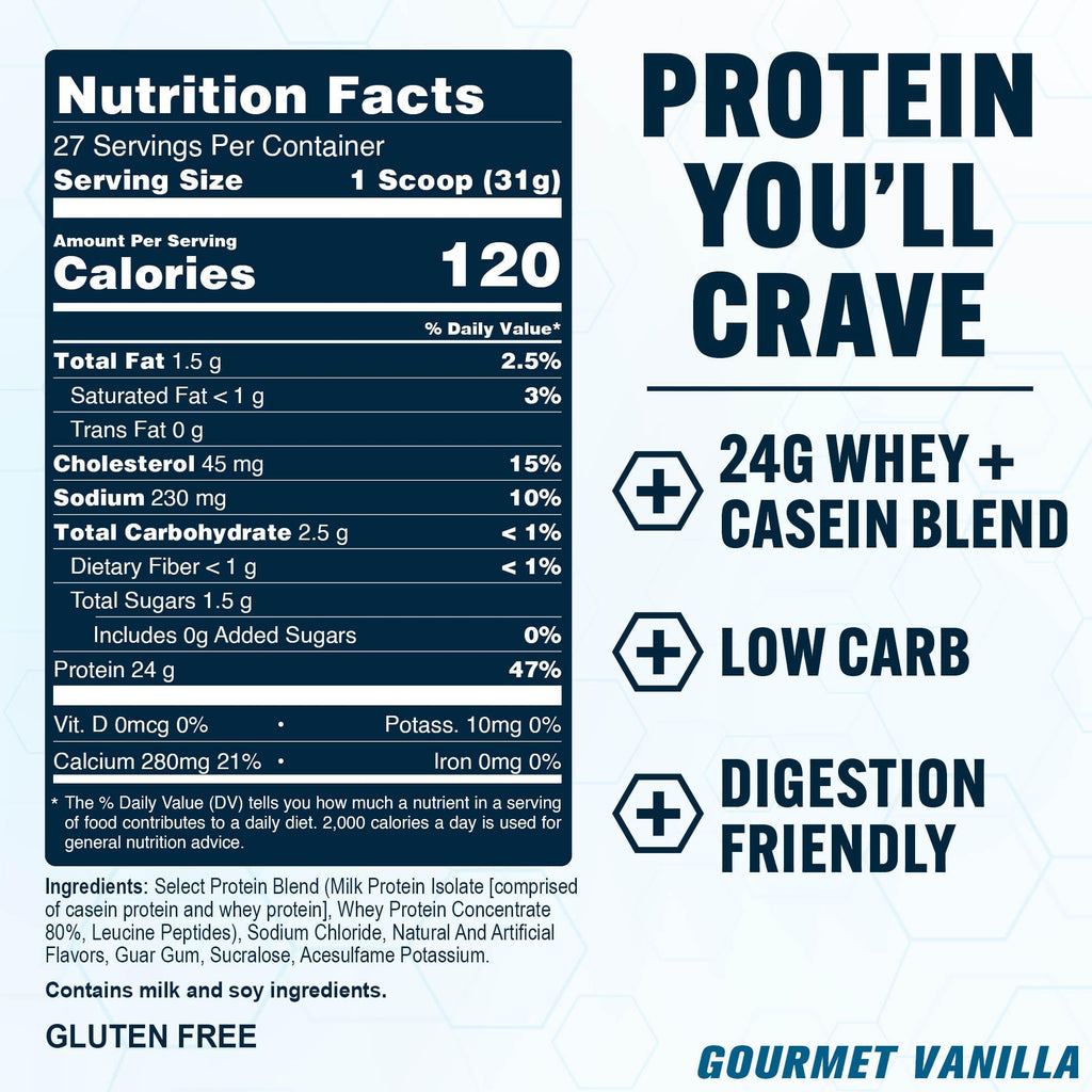 PEScience Select Protein Powder, Whey and Casein Blend, Lean Protein Powder for Women and Men, Low Calorie, Low Carb, Keto Friendly, Gluten Free, Gourmet Vanilla - 27 Servings
