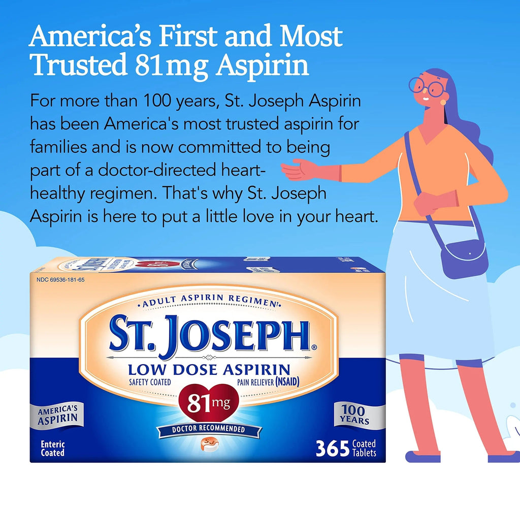 St. Joseph Aspirin Pain Reliever (NSAID) 81mg, Enteric Safety Coated, Adult Low Dose Aspirin, 365 ct St. Joseph Au supplements