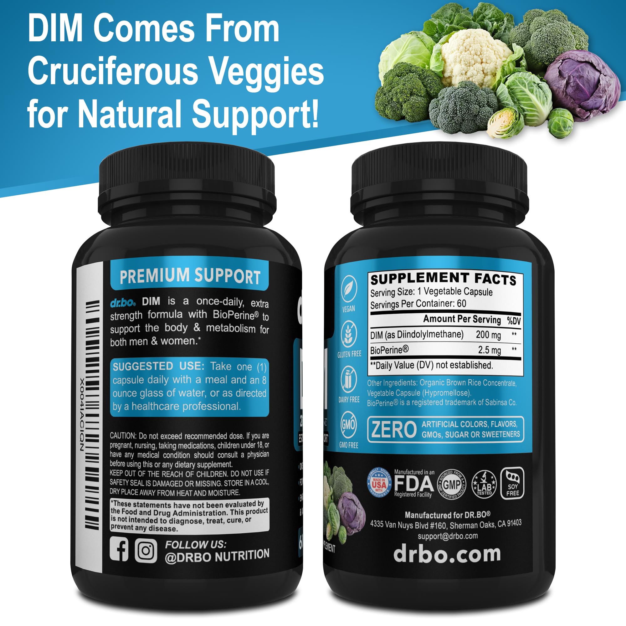 DIM Supplement for Women & Men 200mg - Androgen Estrogen Blocker for Men & Women, Hormonal Acne Pills, Hormone Balance, Menopause Support, Diindolylmethane DIM Supplement Plus BioPerine - 60 Capsules DR. BO Au supplements