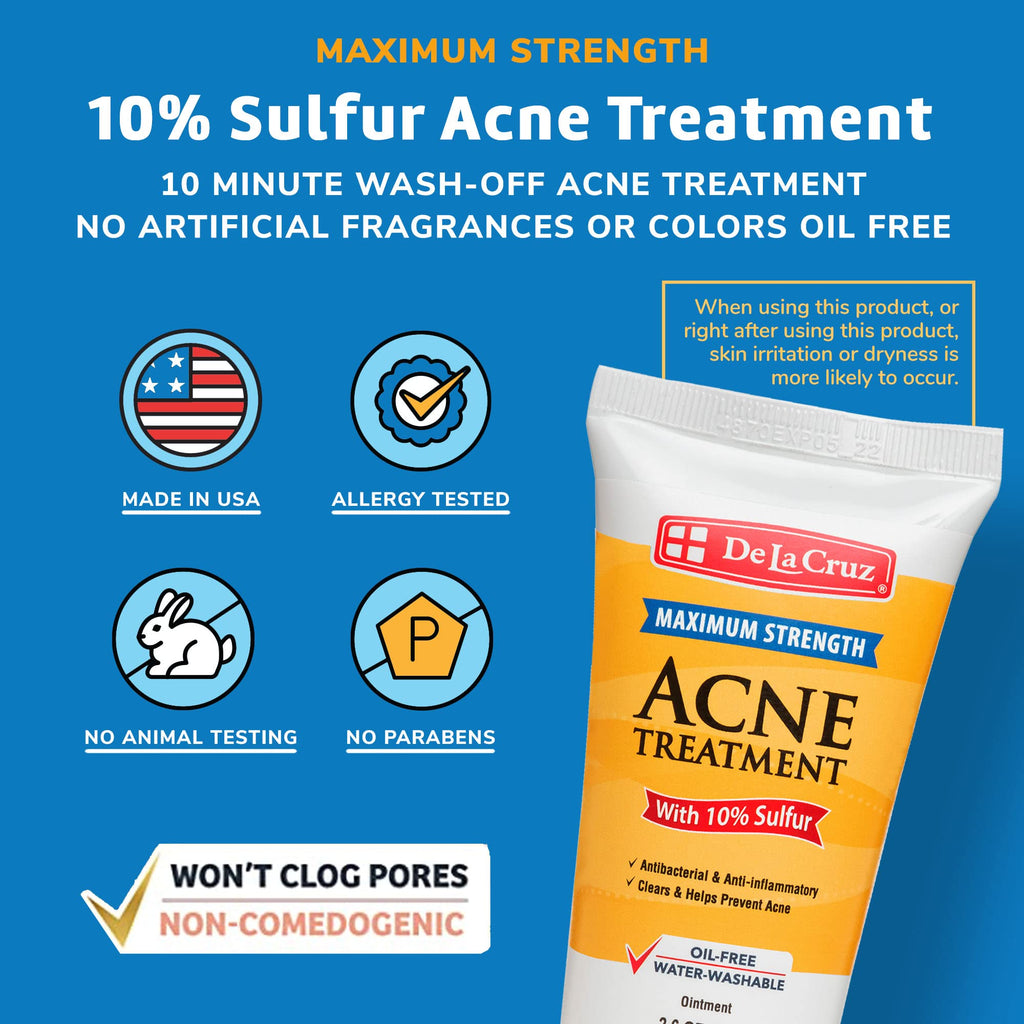 De La Cruz Sulfur Ointment - Cystic Acne Treatment for Face and Body - Daily 10 Min Spot Treatment Mask - Safe and Effective Game Changing Hormonal Acne