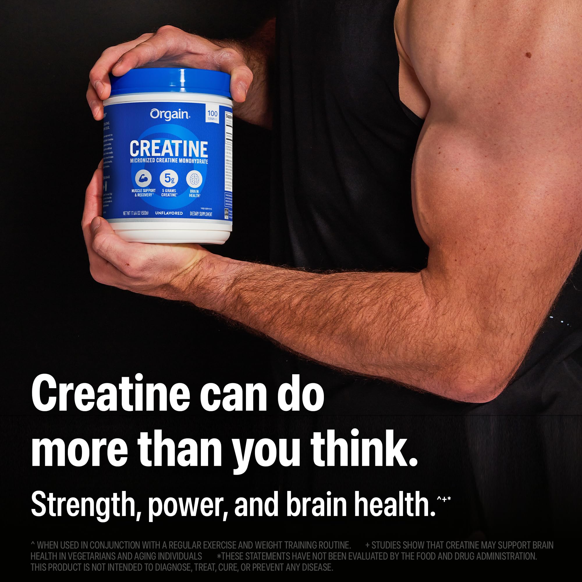 Orgain Creatine Monohydrate Micronized Powder, 100 Servings, Unflavored, Supports Muscle Growth, Post Workout Recovery and Brain Health, No Artificial Additives, for Men & Women, Vegan Orgain Au supplements