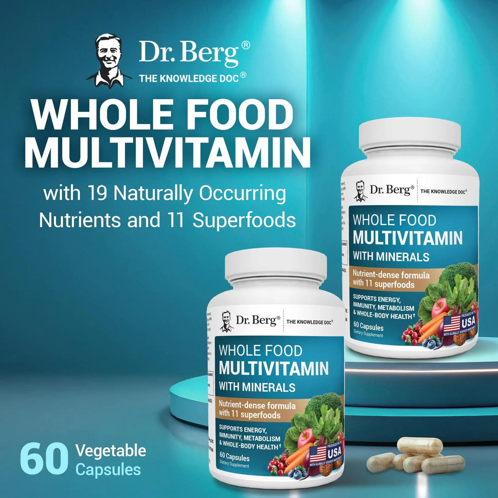 Dr. Berg Whole Food Multivitamin with Minerals - Daily Multivitamin for Men and Women - Includes Premium Whole Food Fruits and Vegetable Blend with Folate Dr. Berg Nutritionals Au supplements