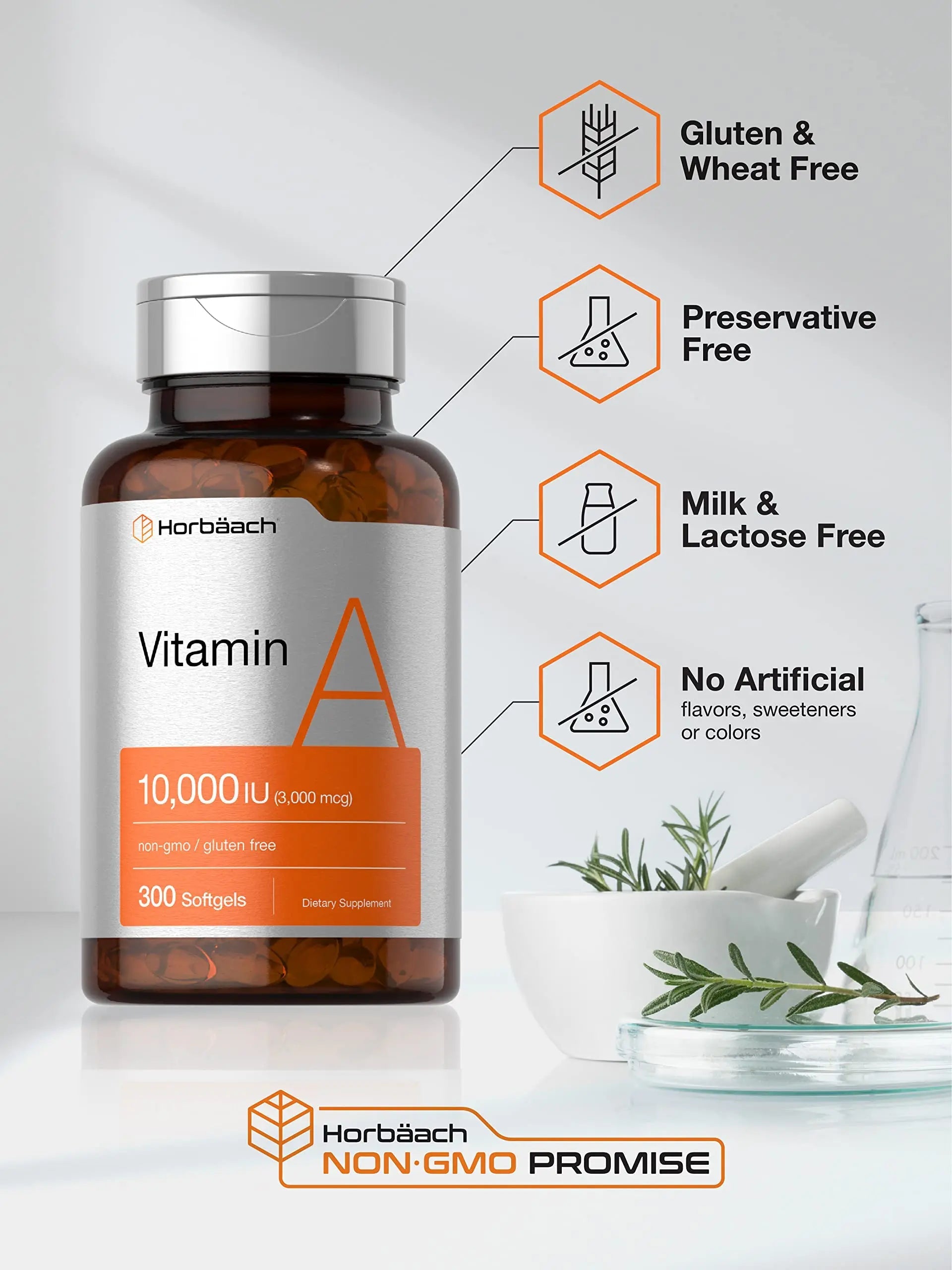 Vitamin A 10000 IU Softgels | 300 Count | Non-GMO, Gluten Free Supplement | by Horbaach Horbäach Au supplements