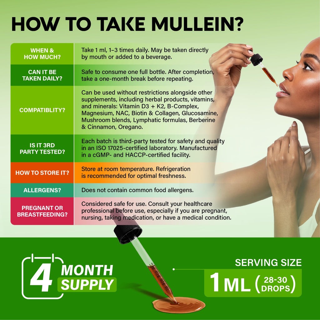 Mullein Drops for Lungs - USDA Organic Liquid - Mullein Leaf Extract Supplement - Made in USA - Lung & Bronchial Cleanse for Smokers - Respiratory Health Support