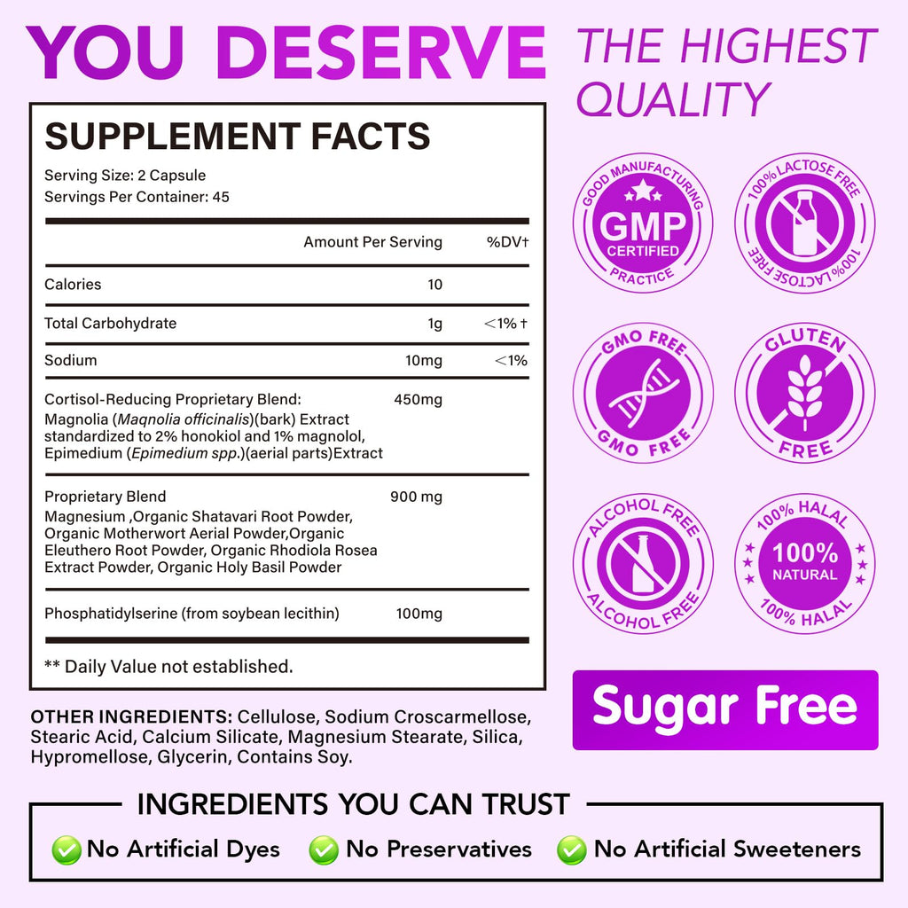 BUCAOAGU Cortisol Supplements for Women - Cortisol Reducer & Stress Support - Magnolia Bark, Rhodiola Rosea, Holy Basil, Magnesuim, Phosphatidylserine - Hormone Balance & Mood, Focus, Sleep Support BUCAOAGU Au supplements