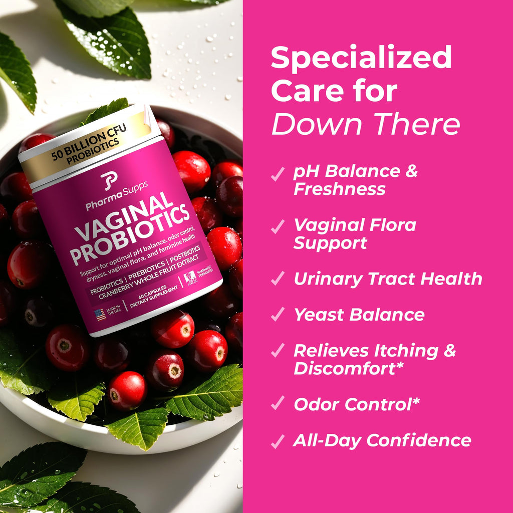 Women’s Probiotic for Vaginal Health | 50 Billion CFU with Probiotics, Prebiotic, Postbiotics & Cranberry for pH Balance, UTI Support, Yeast, Gut Health, Odor, Dryness & Feminine Comfort PharmaSupps Au supplements