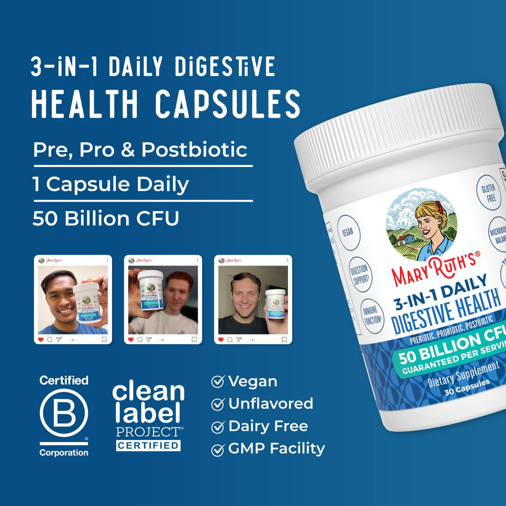 MARYRUTH'S 3-in-1 Probiotics for Digestive Health | Prebiotic & Postbiotic | Gut Health Supplement for Women & Men | 23 Unique Strains