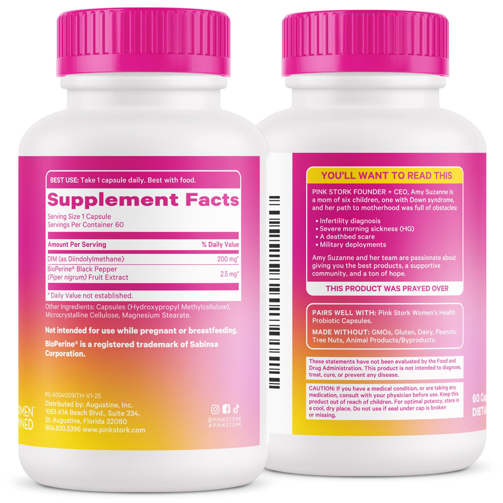 Pink Stork DIM Supplement for Women - Estrogen and Hormone Balance for Menopause, Perimenopause & PMS - DIM 200 mg Plus BioPerine for Mood Support - 60 Day Supply Pink Stork Au supplements
