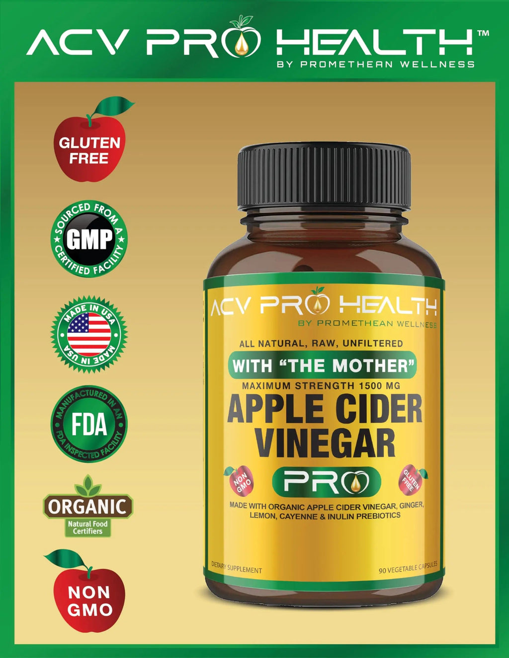Certified Organic Apple Cider Vinegar Capsules Pro with Mother Acv Pills Detox Promethean Wellness Au supplements