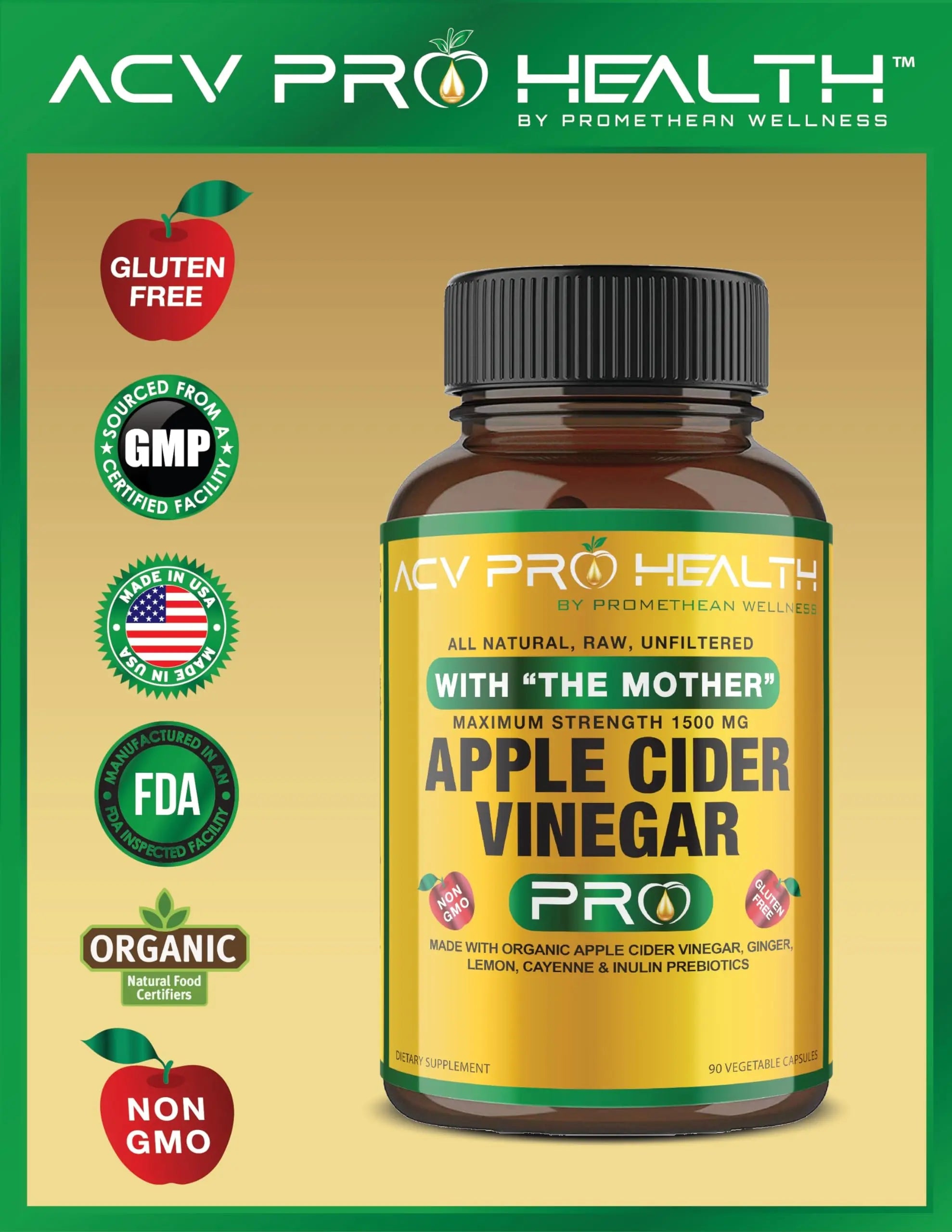 Certified Organic Apple Cider Vinegar Capsules Pro with Mother Acv Pills Detox Promethean Wellness Au supplements