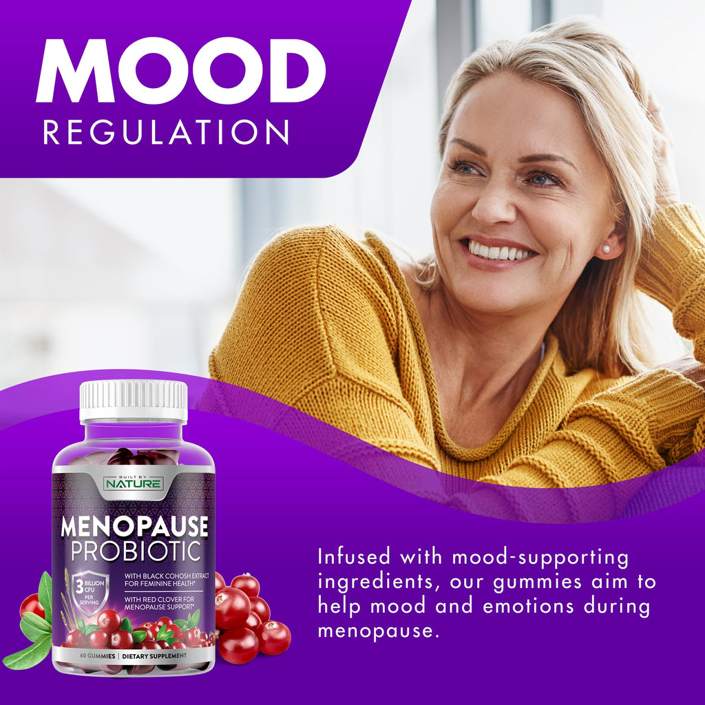 Menopause Supplements for Women - Menopause Probiotic Gummy - Women’s Menopause Relief for Hot Flashes, Night Sweats & Mood Swings with Black Cohosh & Cranberry - Non-GMO, Vegan - 60 Gummies Built by Nature Au supplements