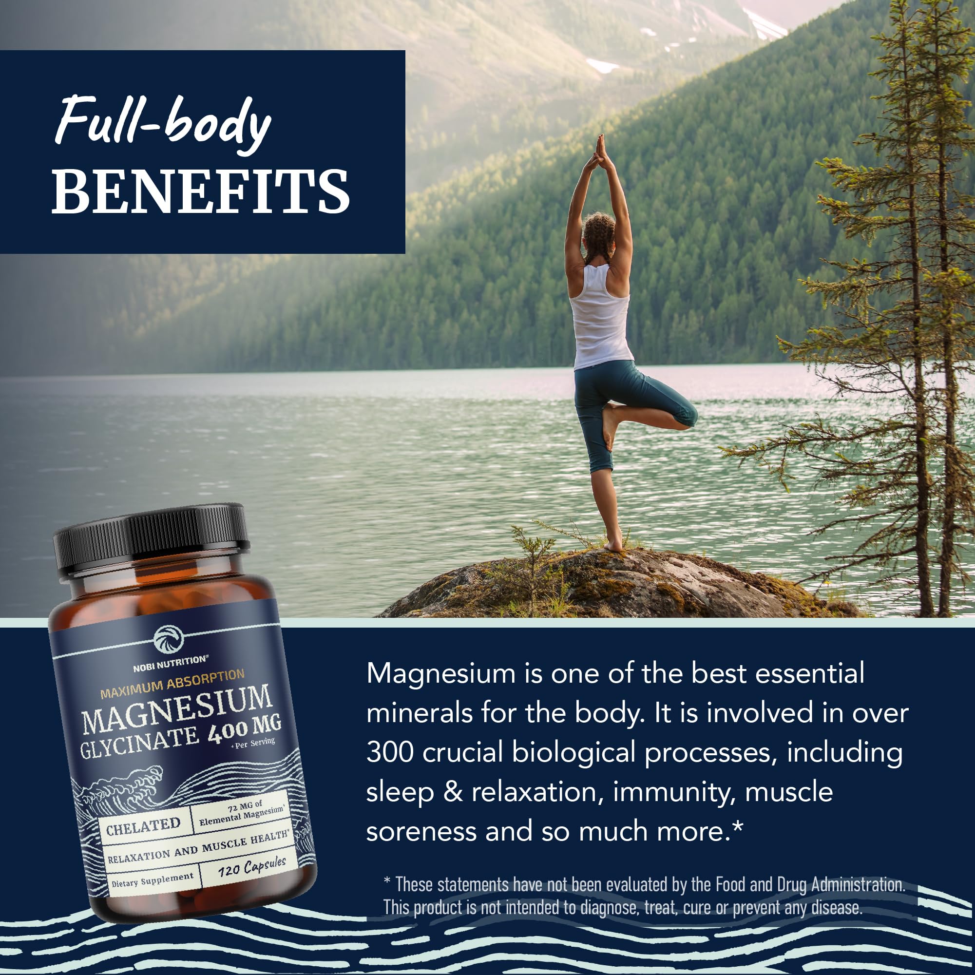 Magnesium Glycinate 400mg | High Absorption Formula for Sleep, Calm, Muscle Relaxation, Heart, Bone & Nerve Support for Women & Men | Chelated Magnesium Glycinate Supplement | 120 Ct (2 Month Supply) Nobi Nutrition Au supplements