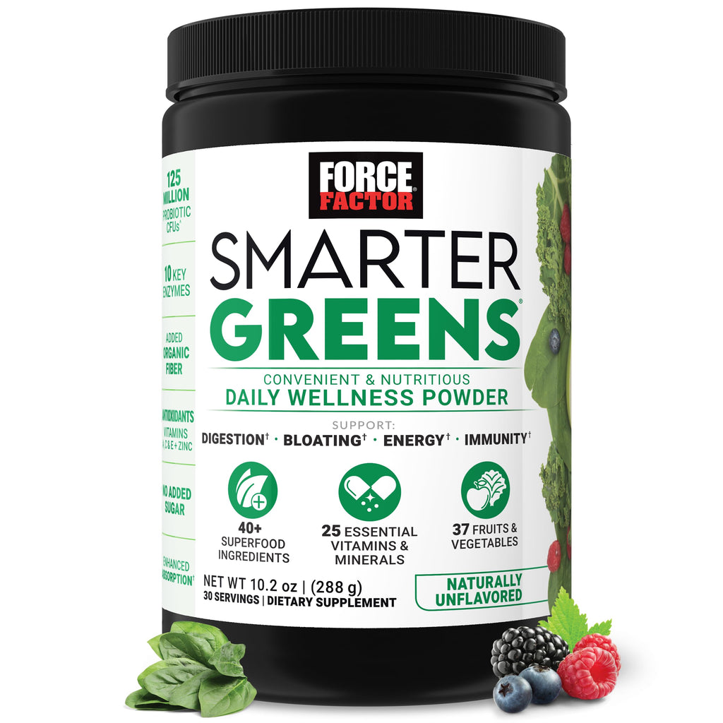 Force Factor Smarter Greens Daily Wellness Powder, Greens Superfood Powder to Support Gut Health, Bloating, & Digestion, with 40+ Superfoods