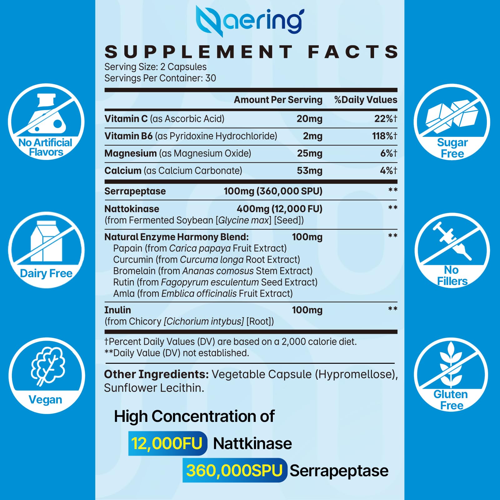 Liposomal Nattokinase 12,000 FU Serrapeptase 360,000 SPU Enzyme Supplement - Enriched with Synergistic Enzymes and Nutrient Blend & Inulin for Circulatory
