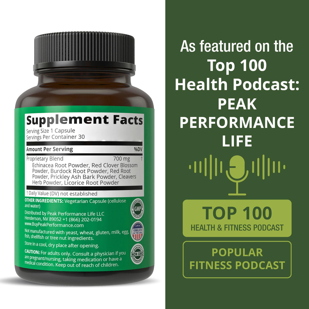 Lymphatic Drainage Supplement. 7-in-1 Lymph System Support Capsules to Detox & Cleanse. with Vegan Ingredients Echinacea Root, Red Clover Blossom, Burdock Root, Red Root, Licorice Root for Women, Men Peak Performance Au supplements