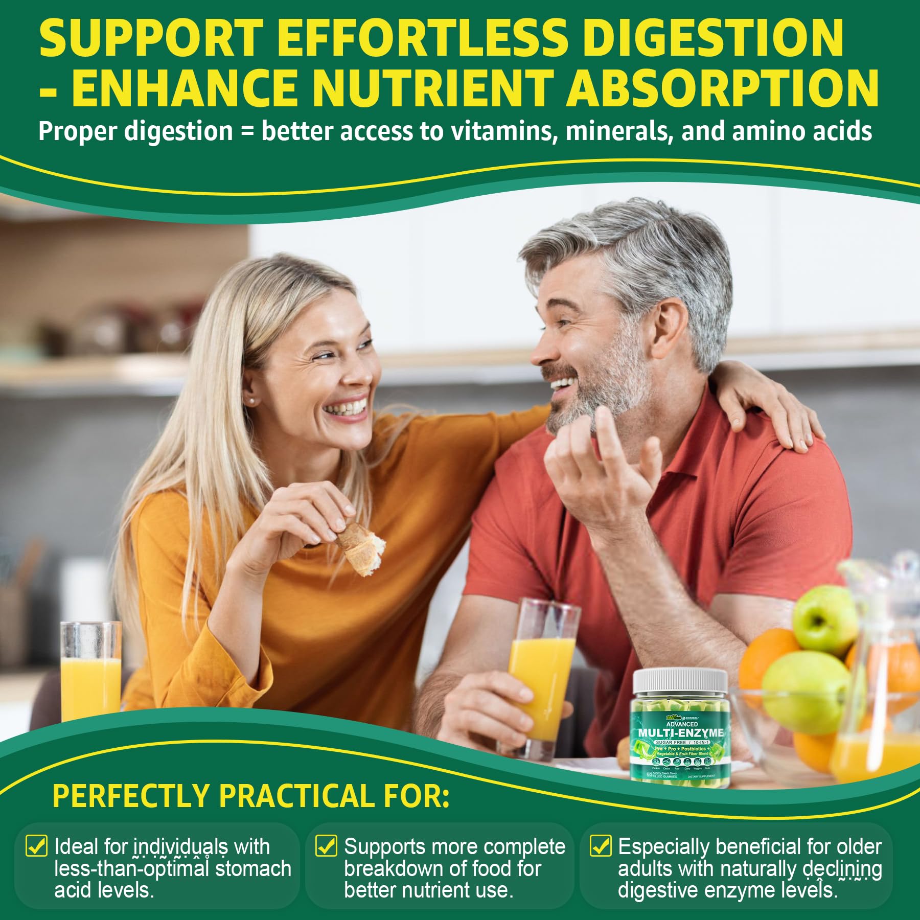 Digestive Enzymes Gummies for Women & Men, Multi-Enzymes with 90Billion CFU Probiotics and Prebiotics & Postbiotic, Vegetable & Fruit Fiber Blend, Super Enzymes for Digestive & Gut Health,Immune,60Cts EnvyCure Au supplements