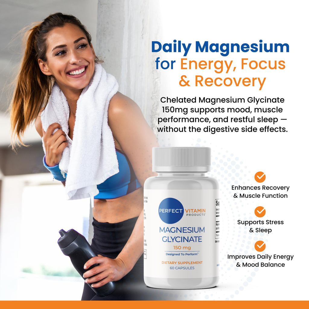 Perfect Vitamin Products Magnesium Glycinate 150mg – Vegan Capsules for Sleep, Stress & Muscle Support – Non-GMO, High Absorption, Gentle on Stomach – (60 Vegan Capsules) Perfect Vitamin Products Au supplements