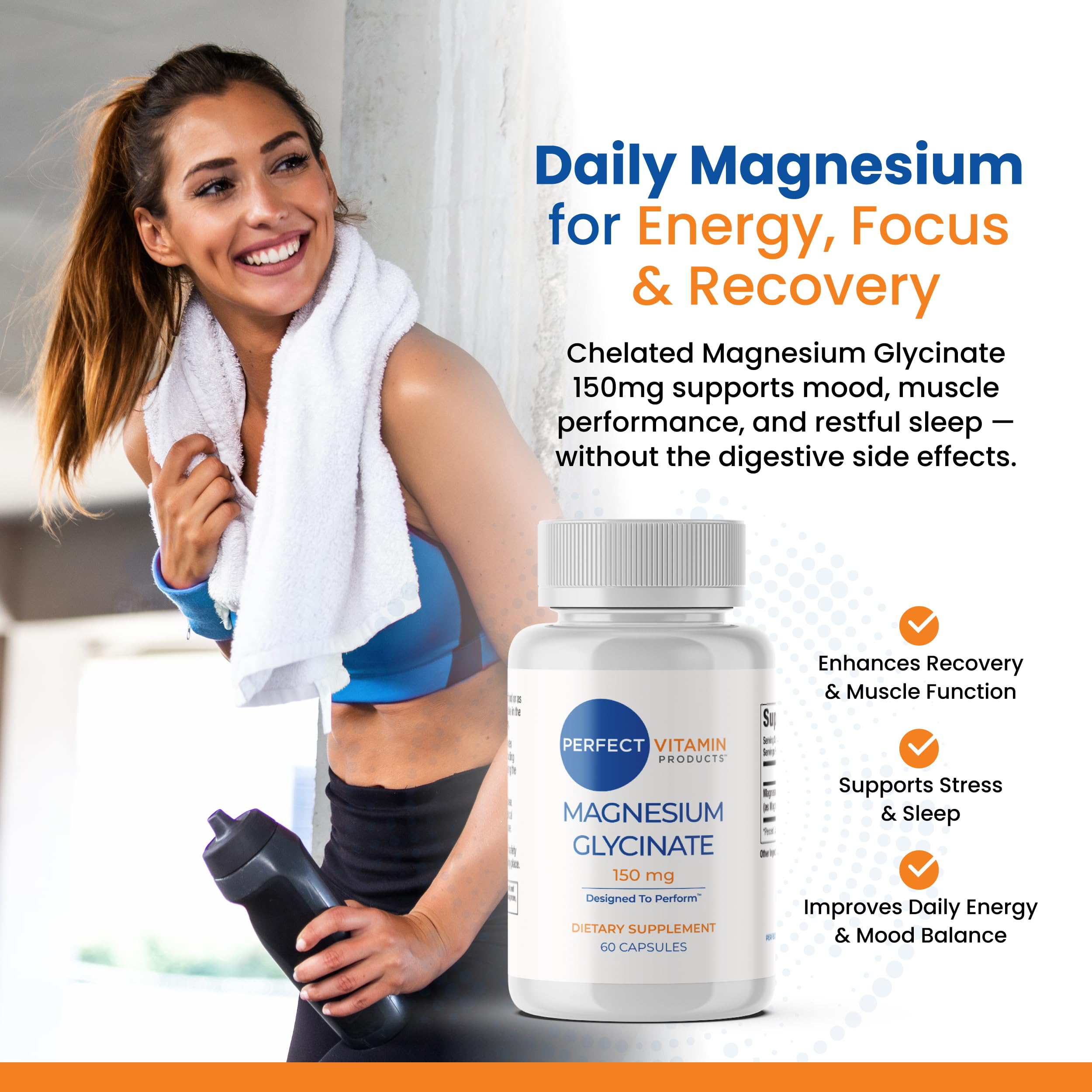 Perfect Vitamin Products Magnesium Glycinate 150mg – Vegan Capsules for Sleep, Stress & Muscle Support – Non-GMO, High Absorption, Gentle on Stomach – (60 Vegan Capsules) Perfect Vitamin Products Au supplements