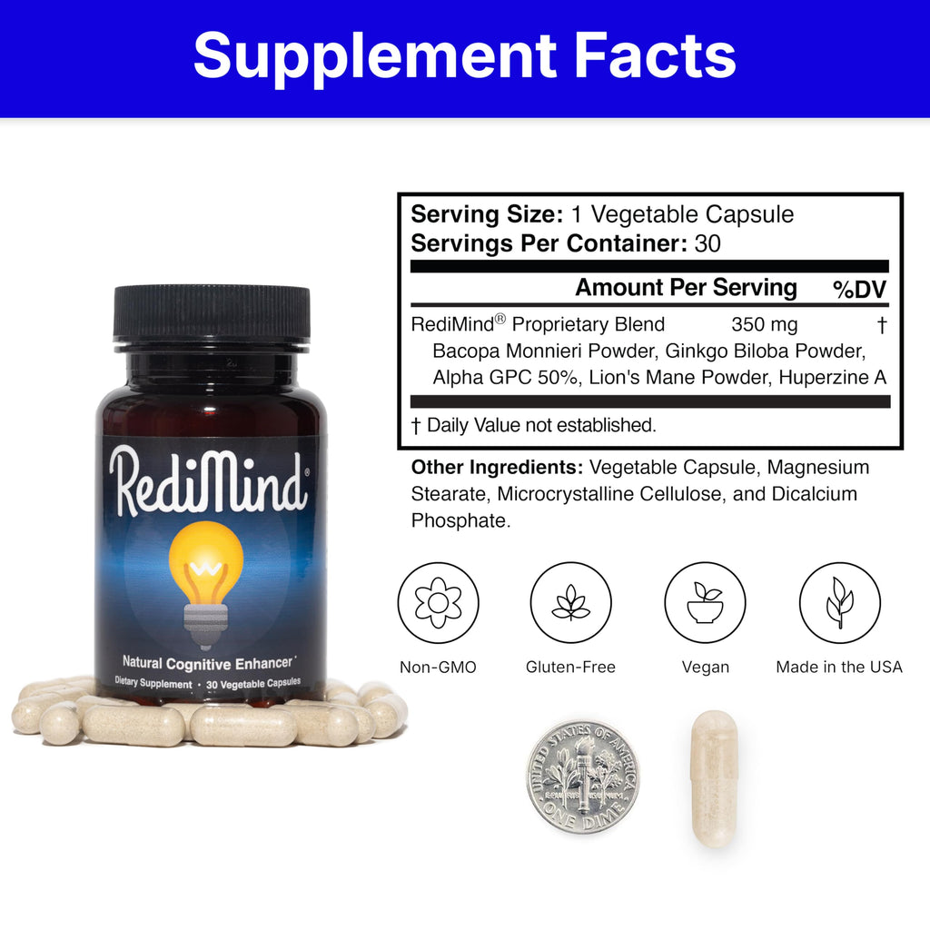 RediMind - Natural Cognitive Enhancement Supplement Capsule - Non-GMO, Vegan, Gluten-Free