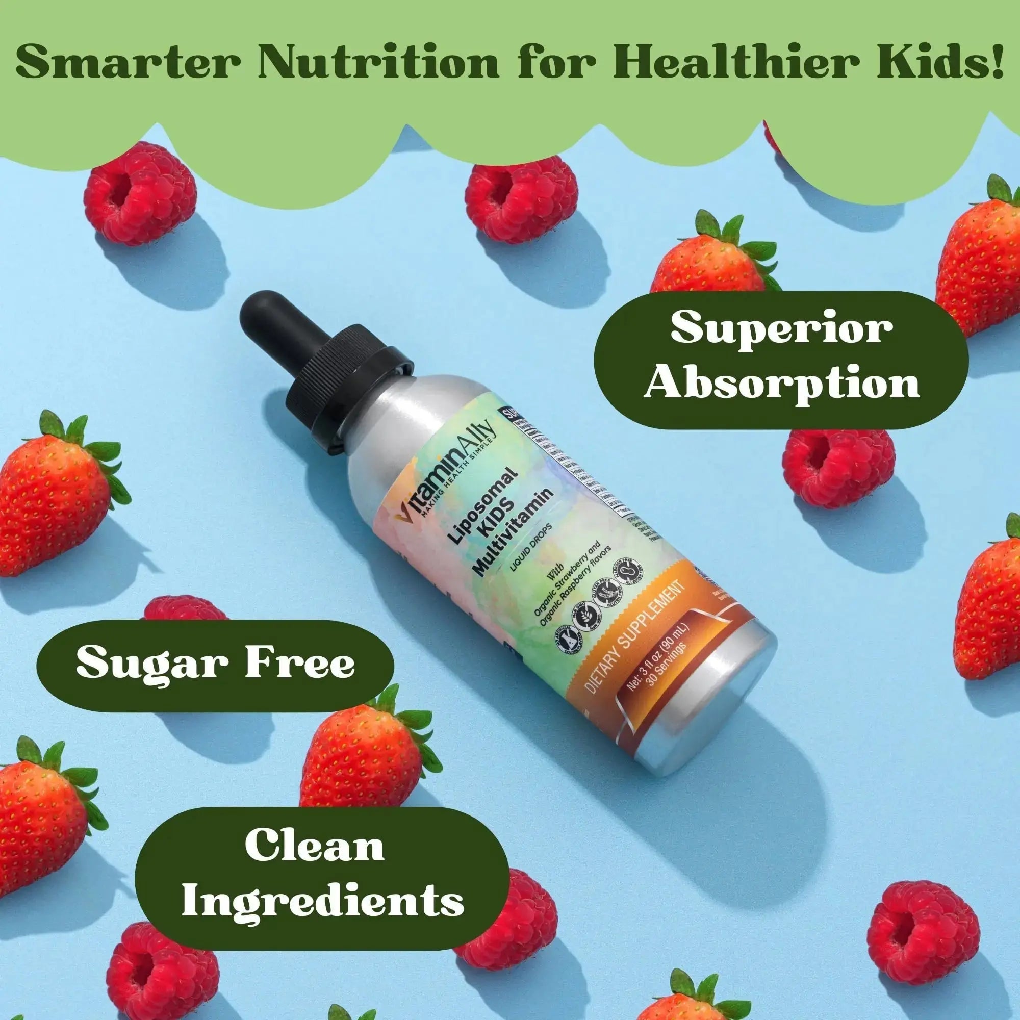 Vitaminally Liposomal Kids Liquid Multivitamin | Non-GMO | Clean | Sugar Free | Gluten Free | Organic Berry Flavors | Vitaminally Au supplements
