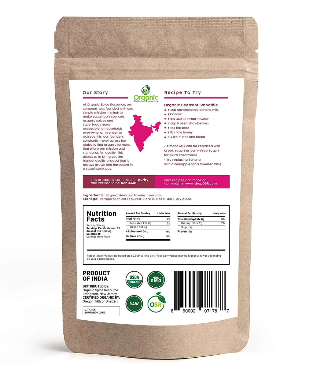 Organic Beet Root Powder | 8 oz or 226g | USDA Organic Approved, Raw and Non GMO Organic Spice Resource Au supplements