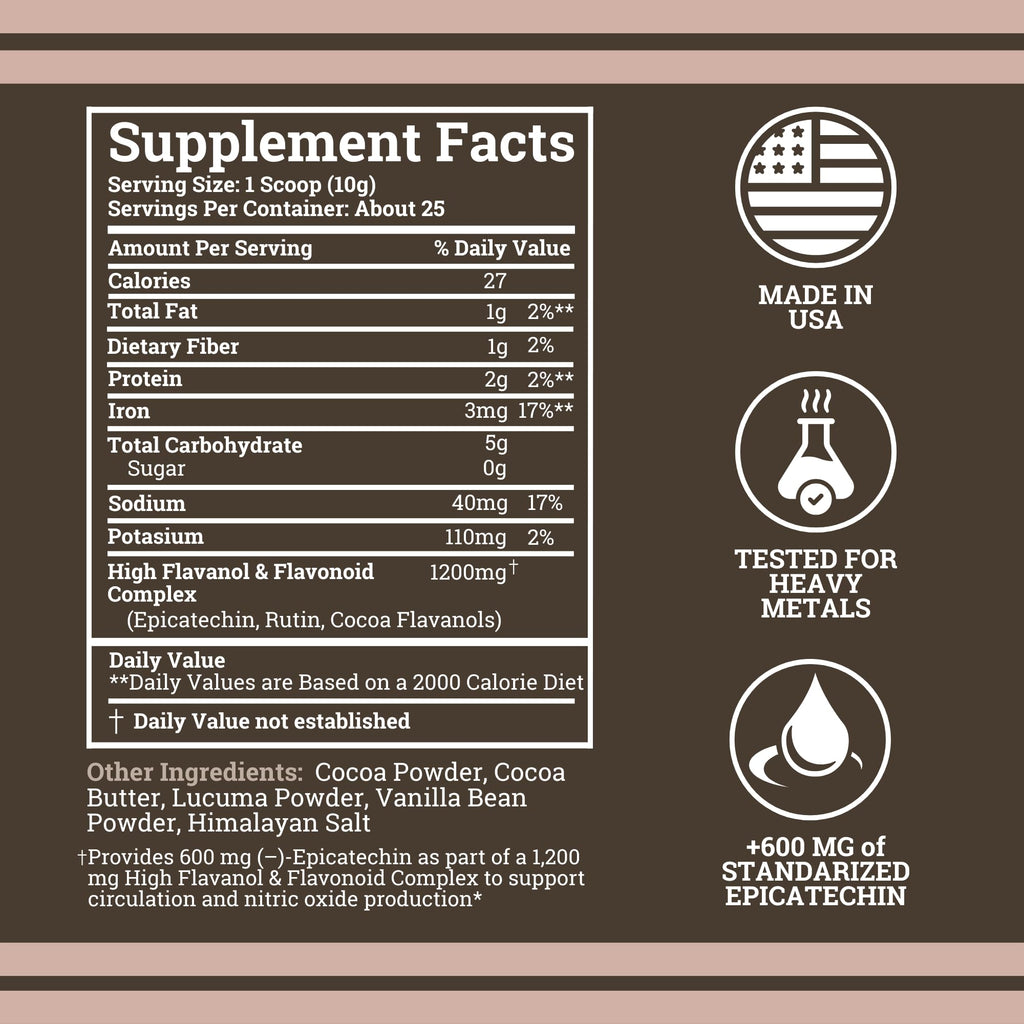 Black Forest High Flavanol Cocoa Powder (1200mg Flavanols & Flavonoids Supplements)10X More Flavanols (Epicatechin) Than Cocoa & 600mg of Epicatechin Supplement
