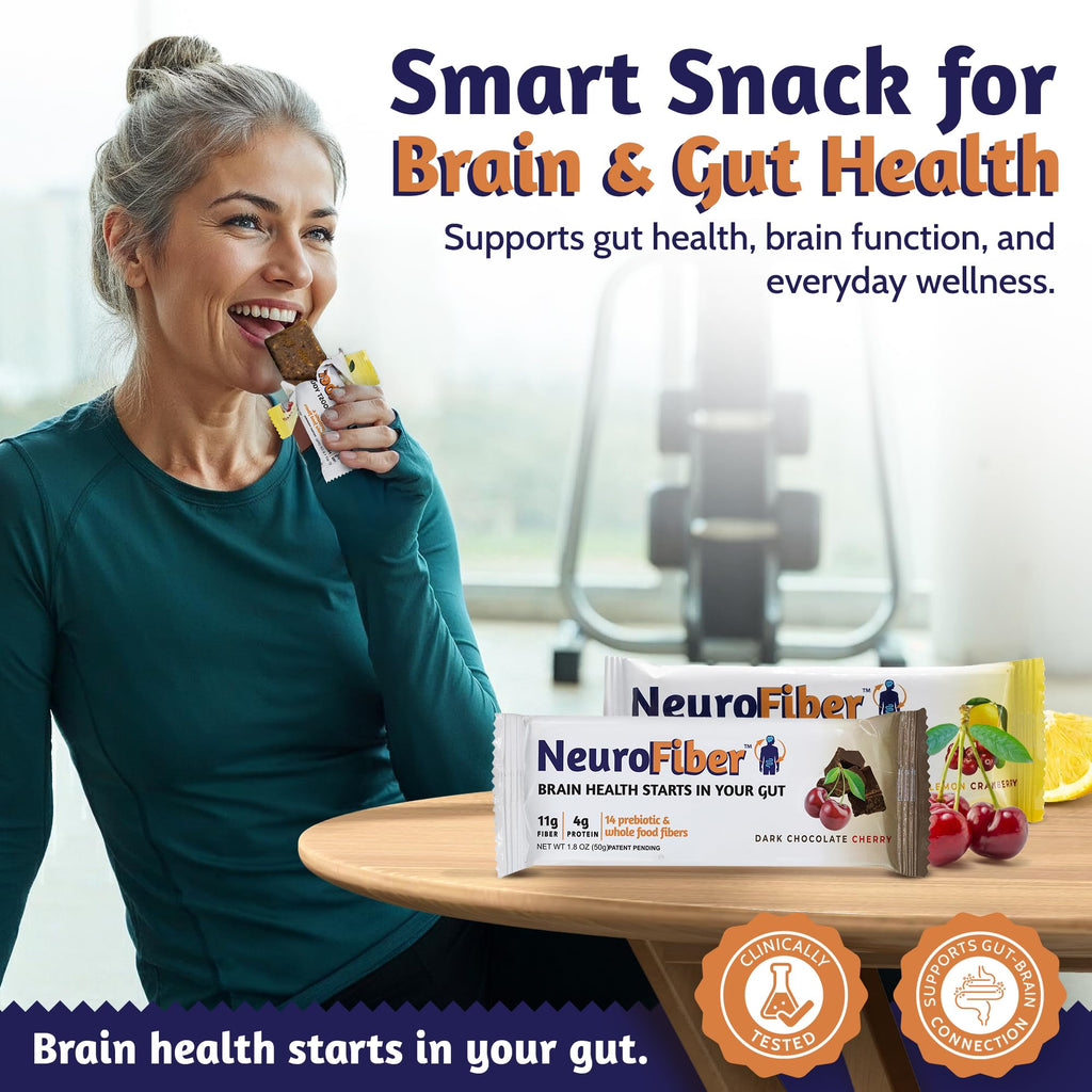 NeuroFiber Prebiotic High Fiber Bars – Gut Health, Bowel Regularity & Brain Function Support – Plant-Based, Gluten Free, Vega