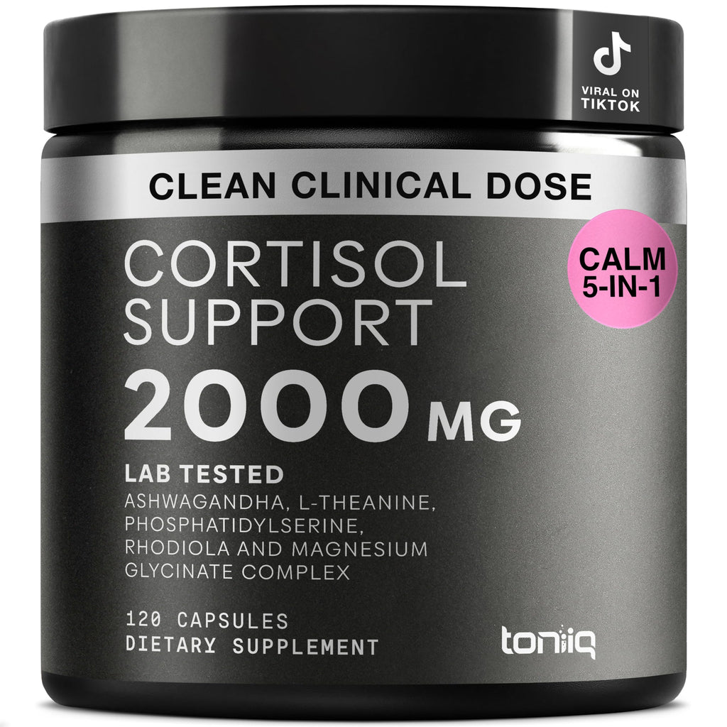 Cortisol Supplement for Women and Men — Calm, Balanced-Strength 5-in-1 Non-Drowsy, Third-Party Tested with Magnesium Glycinate, Ashwagandha, L-Theanine, Phosphatidylserine, Rhodiola — 120 Capsules Toniiq Au supplements