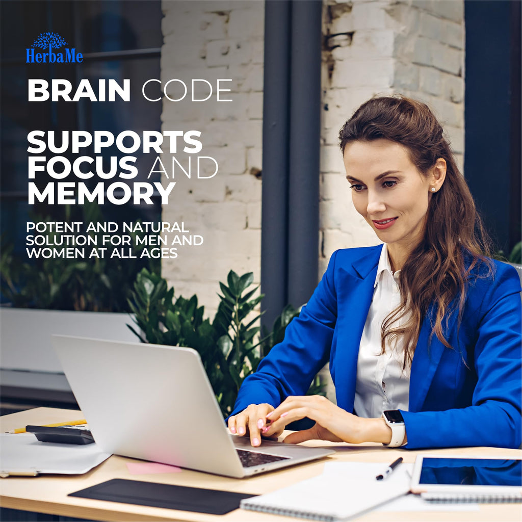 HerbaMe Brain Code Nootropic Brain Supplement for Memory and Focus | Supports Cognitive Health & Mental Clarity, Enhance Concentration | 90 Capsules HerbaMe Au supplements
