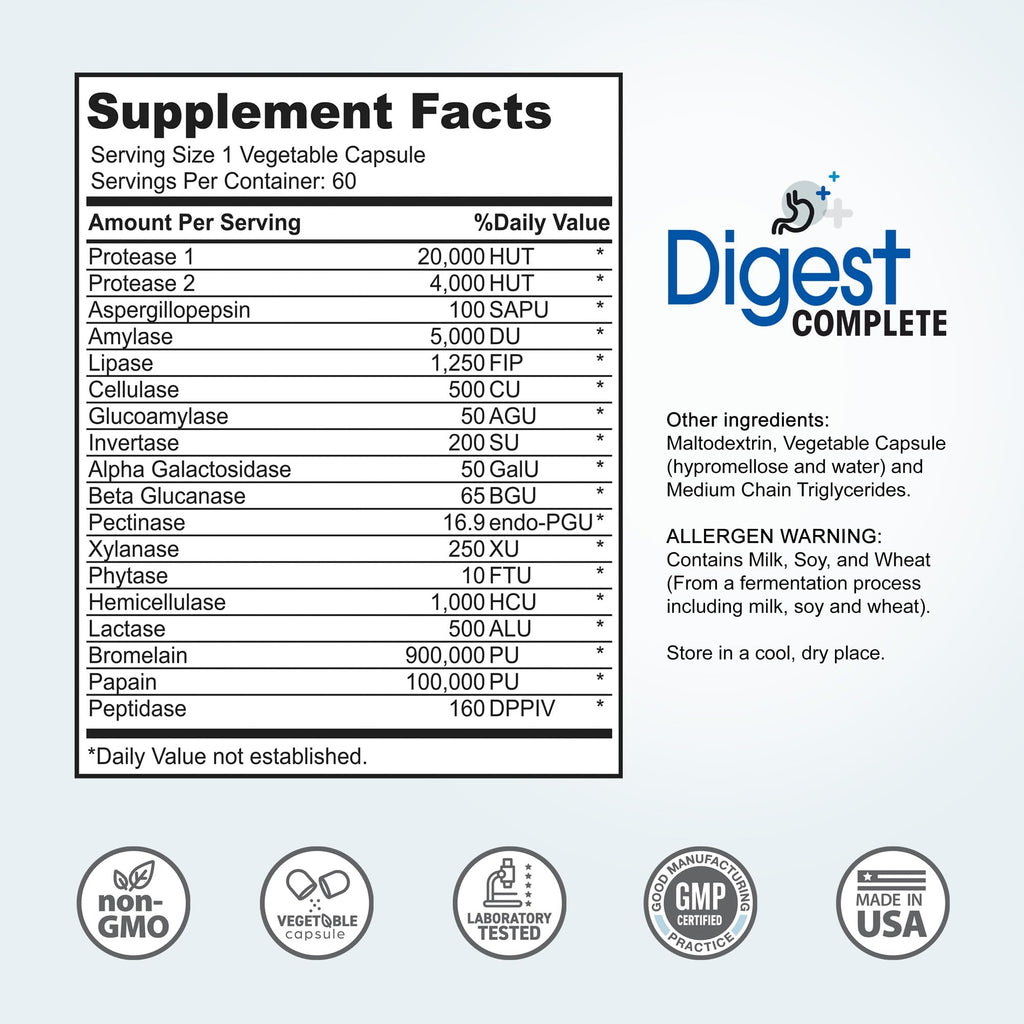 Digest Complete 2-in-1 Probiotic Digestive Enzymes, 60 Capsules