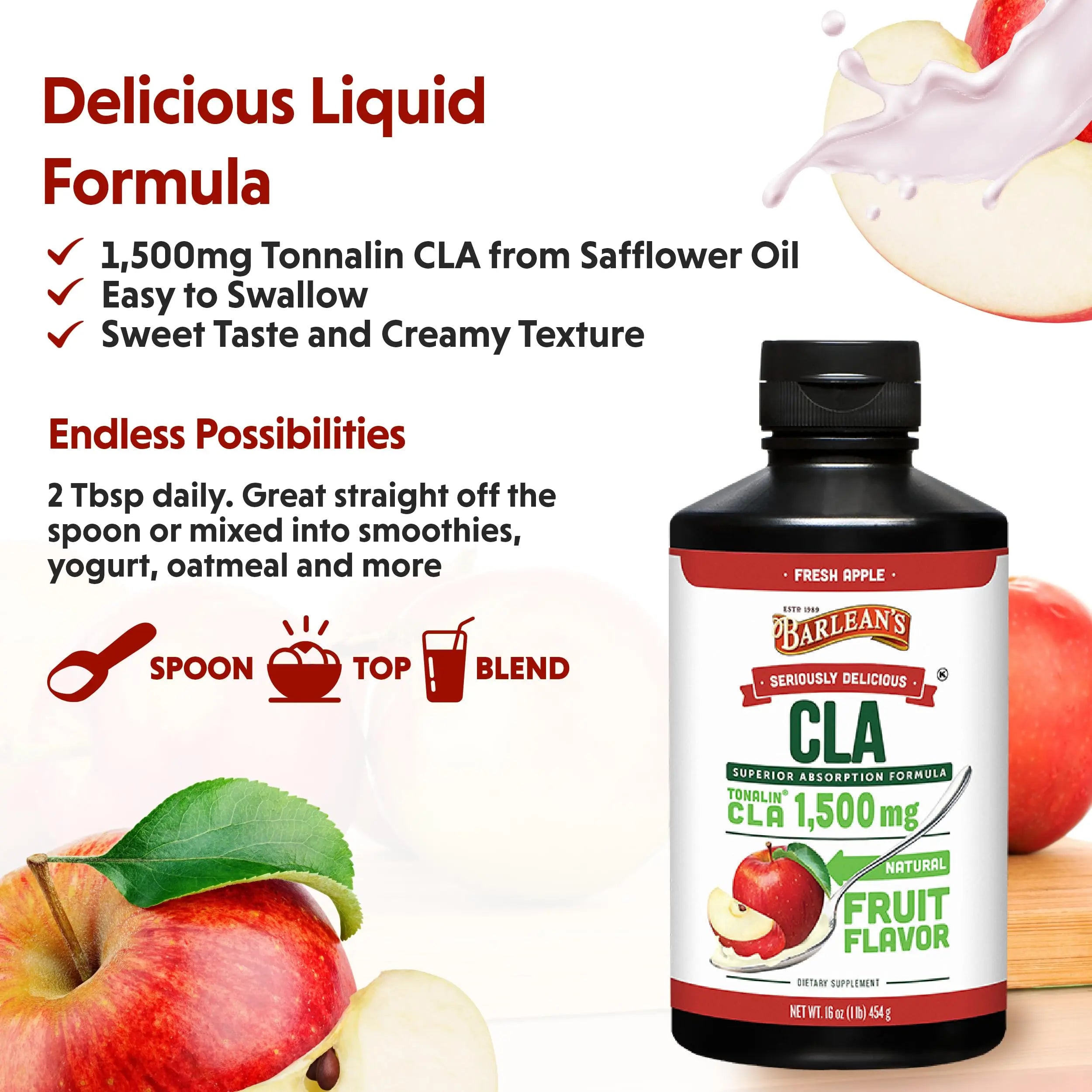 Barlean's Fresh Apple with 1,500 mg of Tonalin CLA - Gluten-Free, Vegan, Kosher Barlean's Au supplements