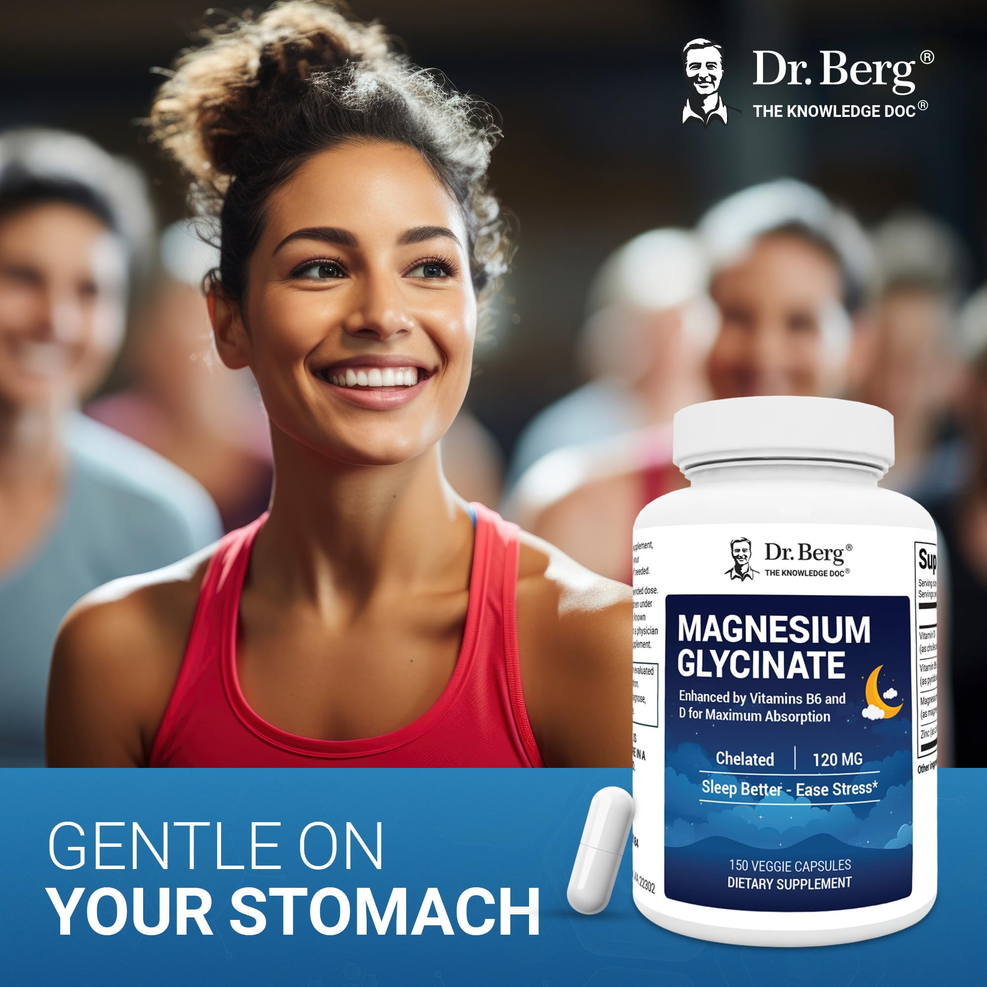 Dr. Berg Magnesium Glycinate 150ct – 4-in-1 Chelated for Muscle, Nerve, Sleep & Stress Support*– w/ D3, B6 & Zinc – 4X Lab-Tested