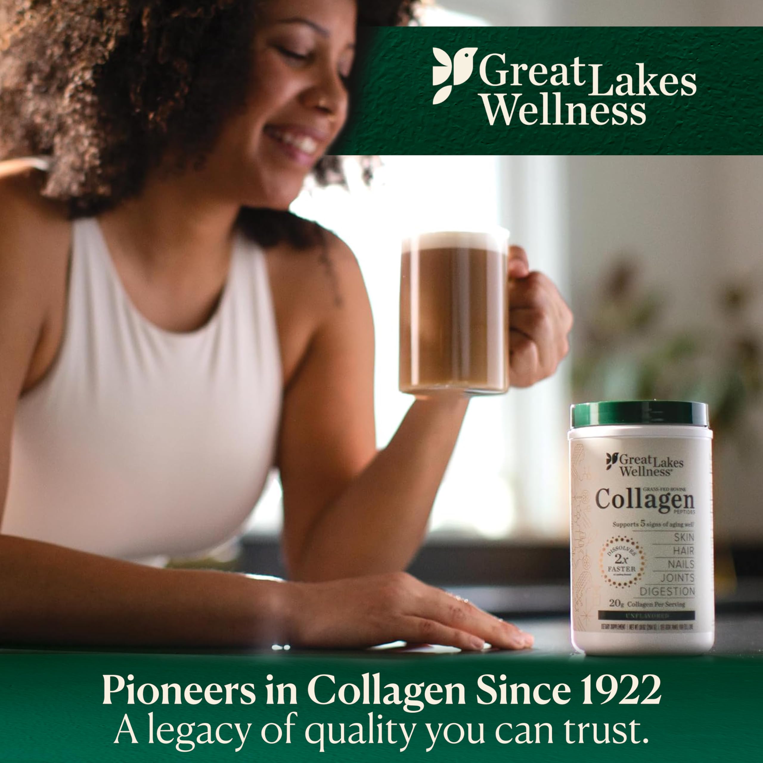 Great Lakes Wellness Collagen Peptides Powder – Supports Skin, Hair, Nails, Joints & Digestion – Hydrolyzed, Quick Dissolve