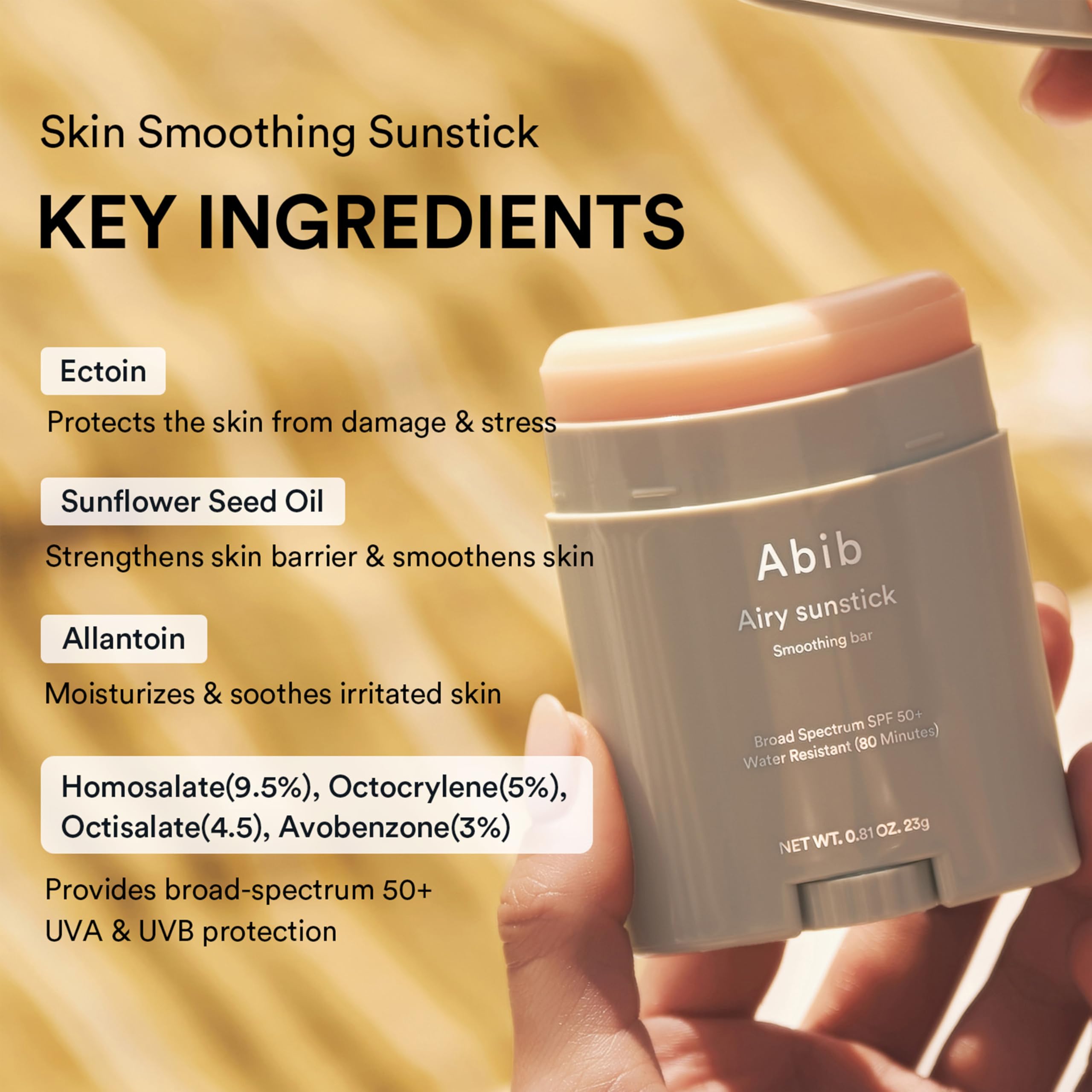 Abib Airy Sunstick Protection Bar SPF50+ Broad Spectrum, Semi-Matte Sunscreen Stick for Oily & Combination Skin