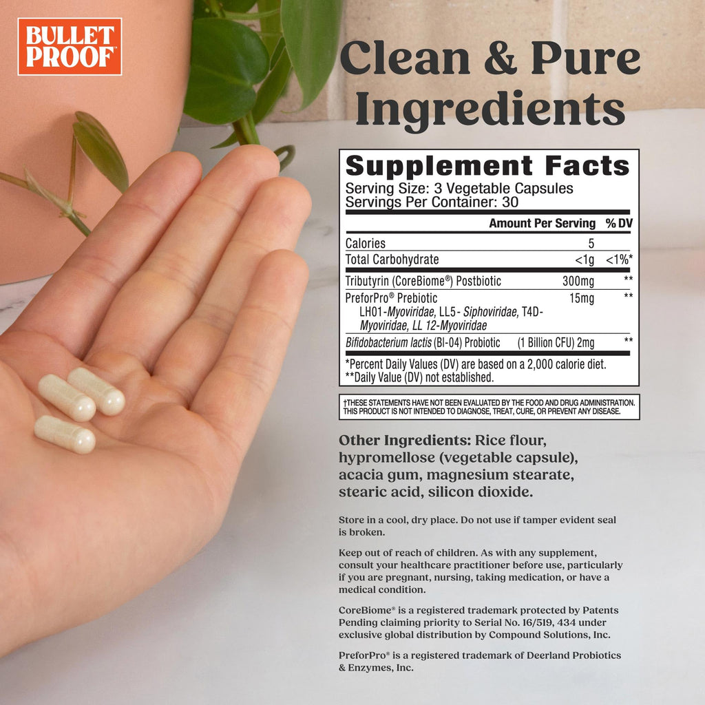 Bulletproof Express 3-in-1 Probiotic & Postbiotics Supplement for Sustained Gut Health, 90 Count Bulletproof Au supplements