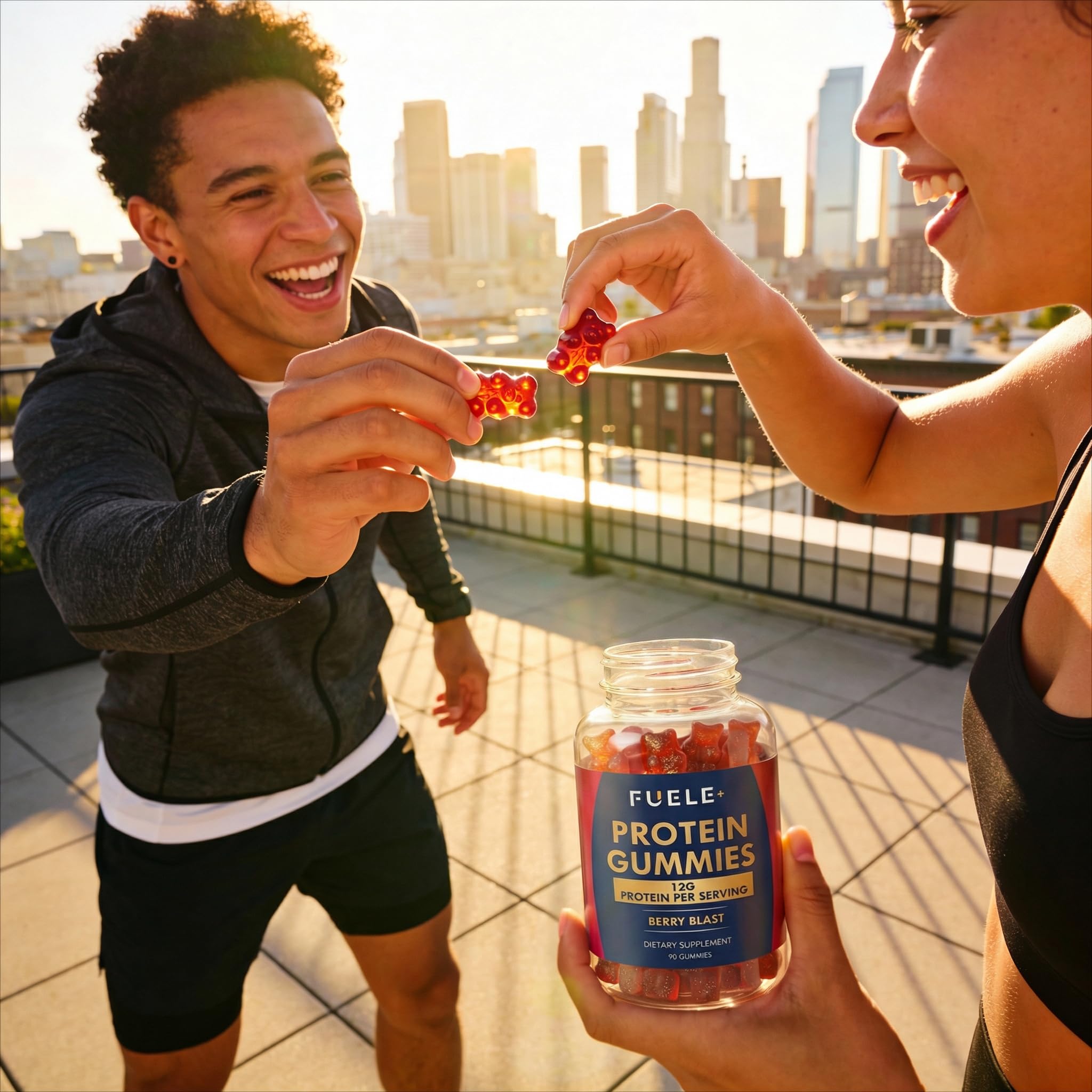 FUELE+ Protein Gummies – 12g High Protein Snack, Mixed Berry Flavor, No Added Sugar, Whey Protein Gummies, Supports Muscle Recovery, Post Workout Supplement