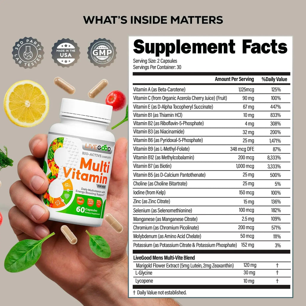 LiveGood Bio-Active Complete Multivitamin for Men, Daily Men’s Multi with 24 Essential Vitamins and Minerals for Energy, Immunity LIVEGOOD Au supplements