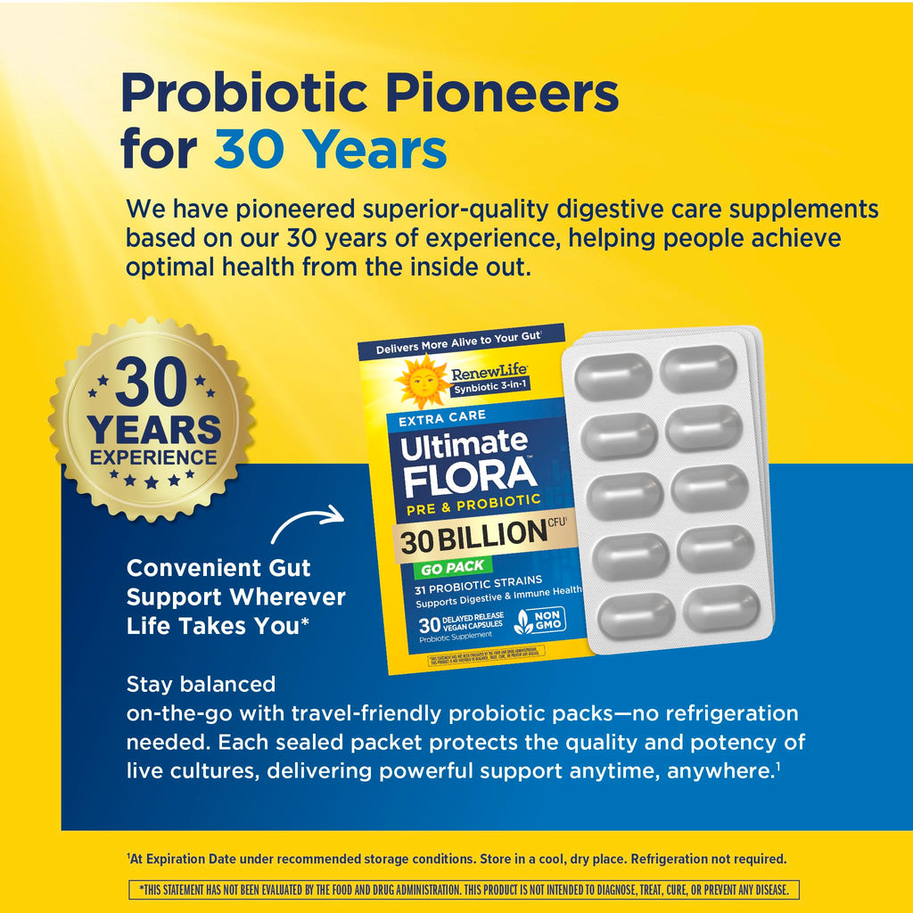 Renew Life Extra Care Go-Pack Probiotic Capsules, Daily Supplement Supports Immune, Digestive and Respiratory Health, L. Rhamnosus GG, Dairy, Soy and gluten-free, 30 Billion CFU, 30 Ct Renew Life Au supplements