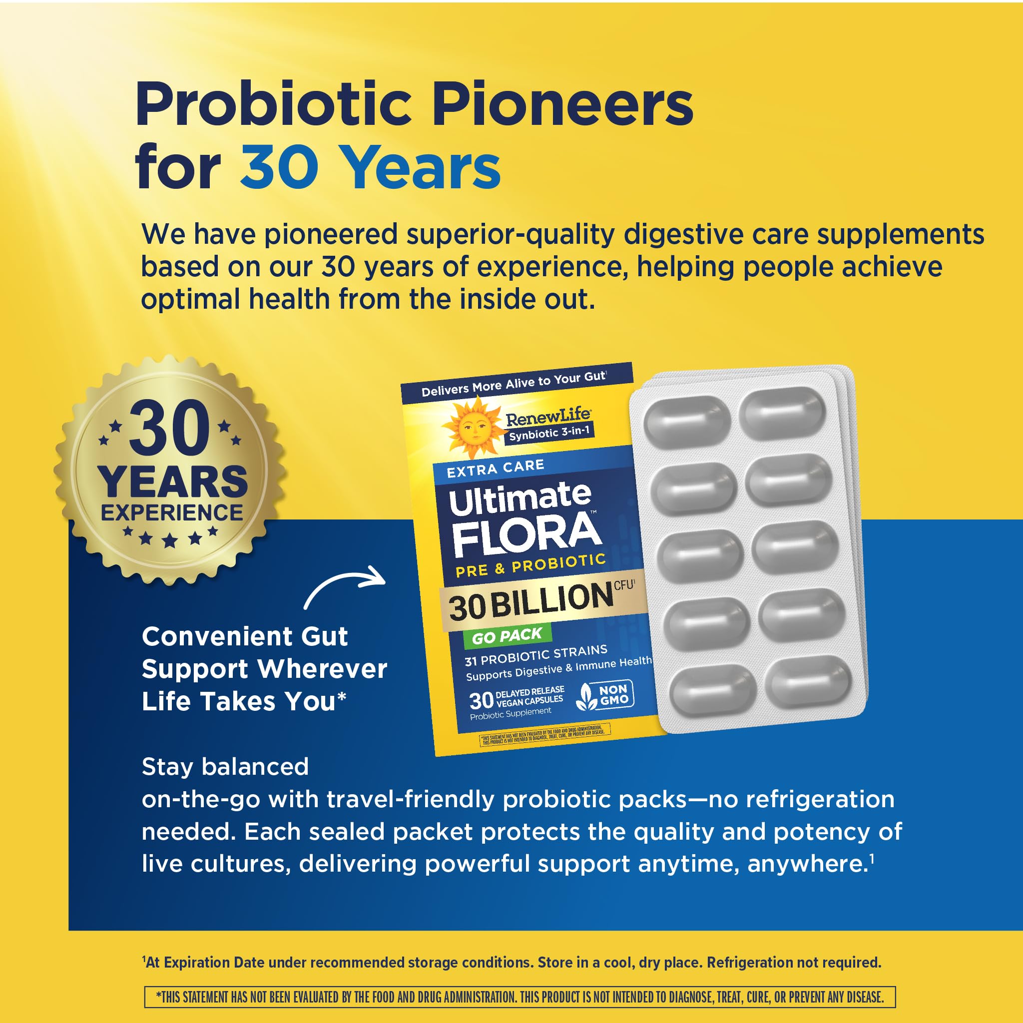 Renew Life Extra Care Go-Pack Probiotic Capsules, Daily Supplement Supports Immune, Digestive and Respiratory Health, L. Rhamnosus GG, Dairy, Soy and gluten-free, 30 Billion CFU, 30 Ct Renew Life Au supplements