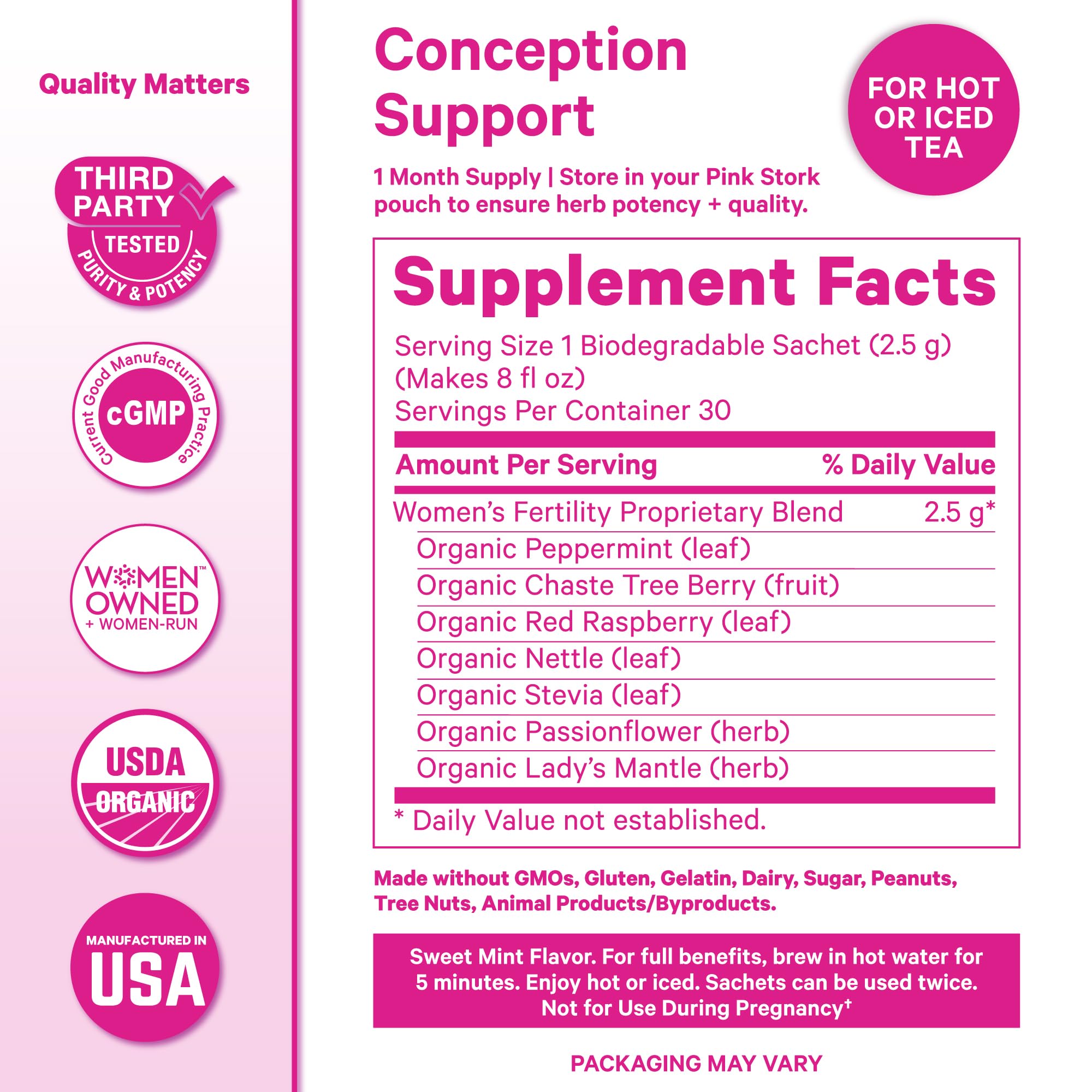 Pink Stork Organic Fertility Tea for Women | Fertility Supplements for Women with Chaste Tree Berry (Vitex) + Red Raspberry Leaf | Hormone Balance Herbal Tea for Conception Support | USDA Organic, Caffeine Free - Sweet Mint, 15 Sachets Pink Stork Au supplements